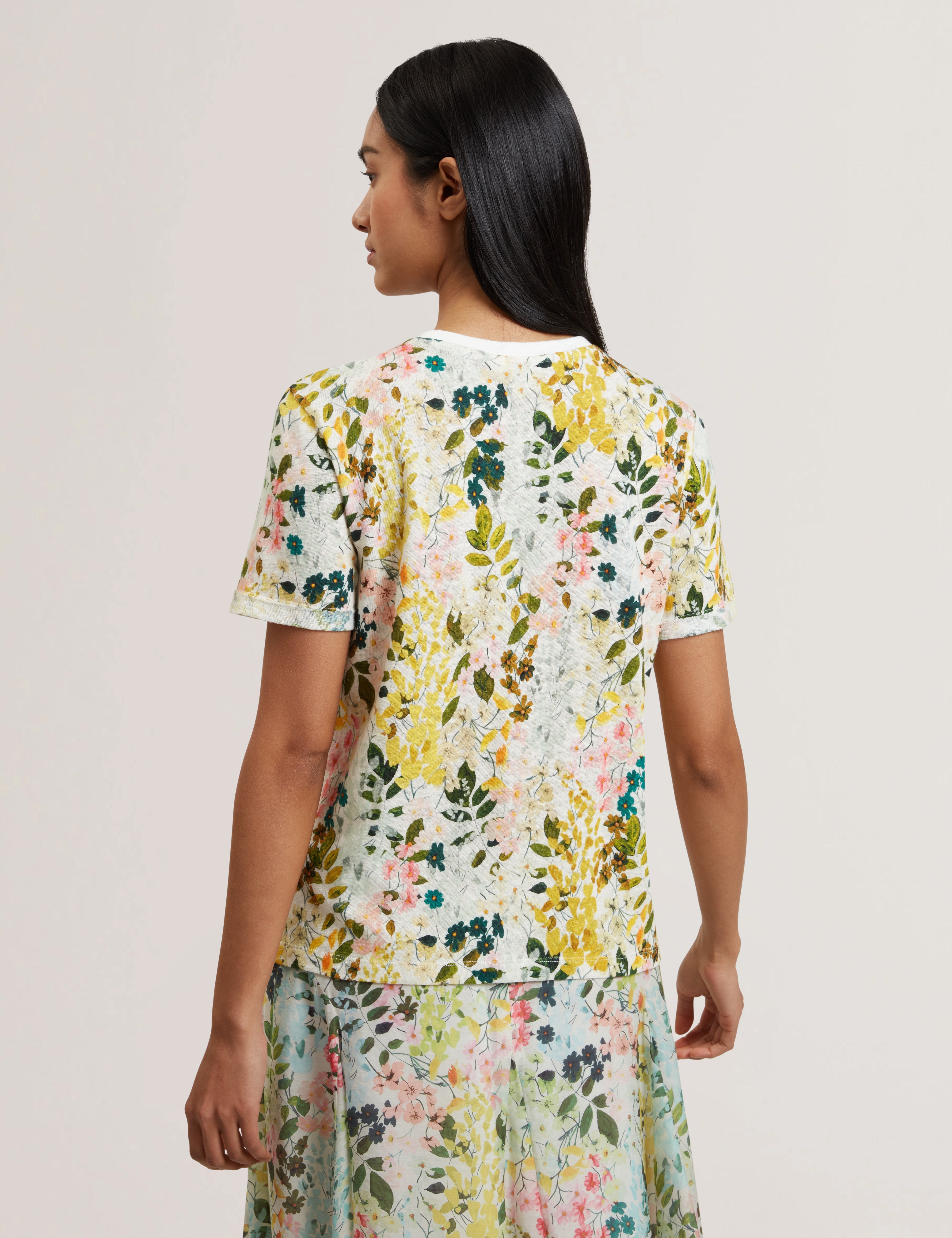 Nellya Linen Blend Printed Boxy Tee Ivory