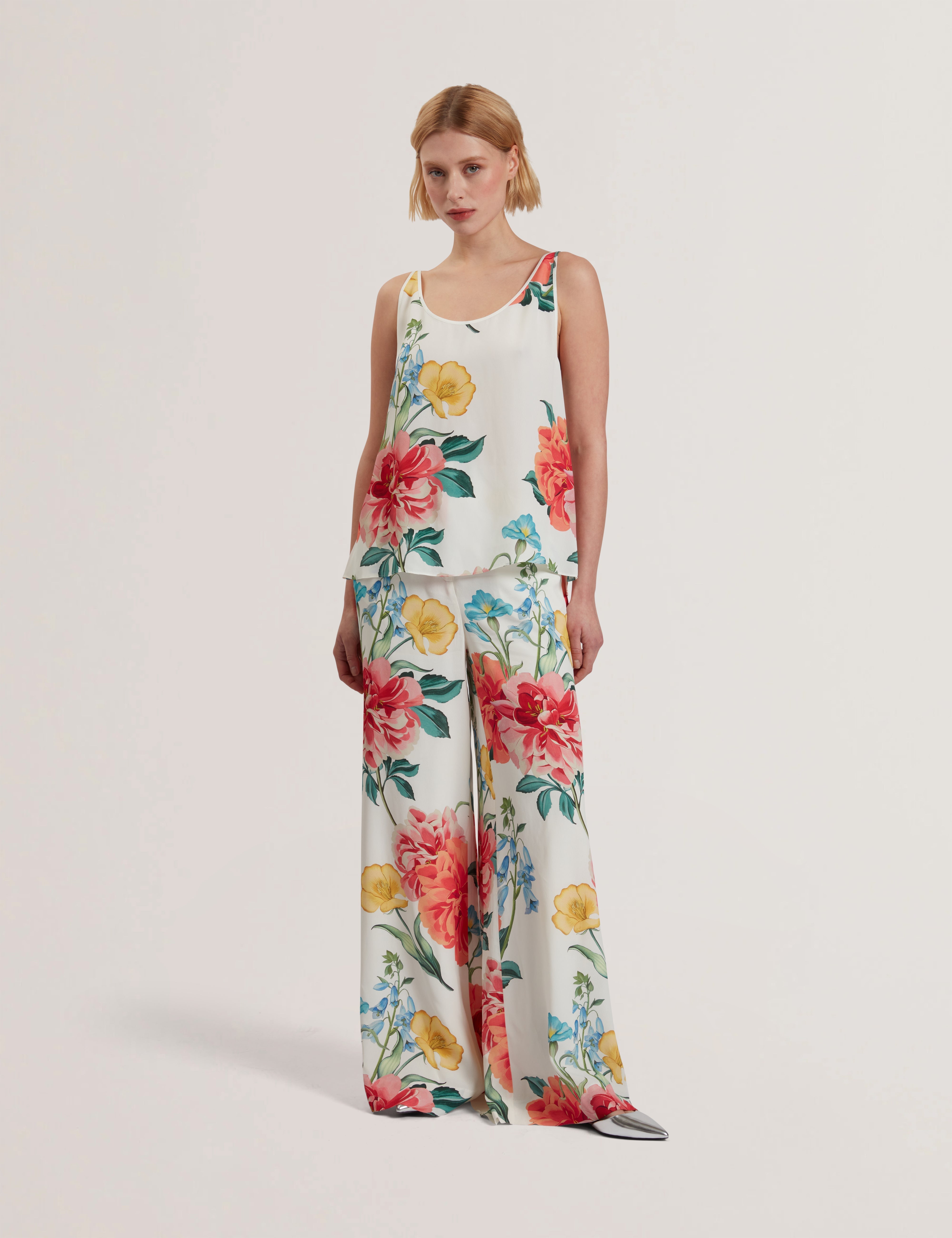 Purrla Scoop Neck Printed Cami White