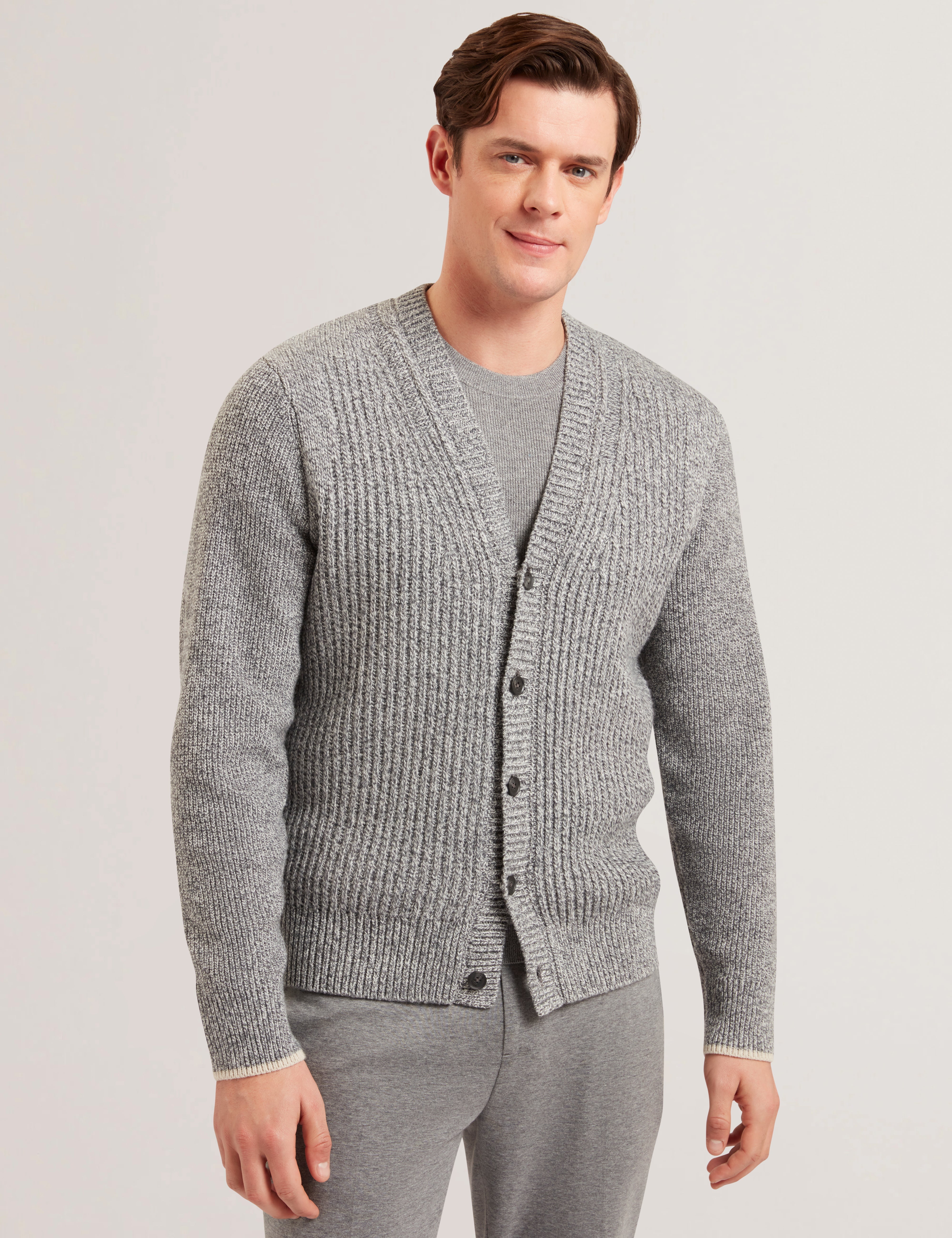 Alman Ribbed Button Cardigan Grey