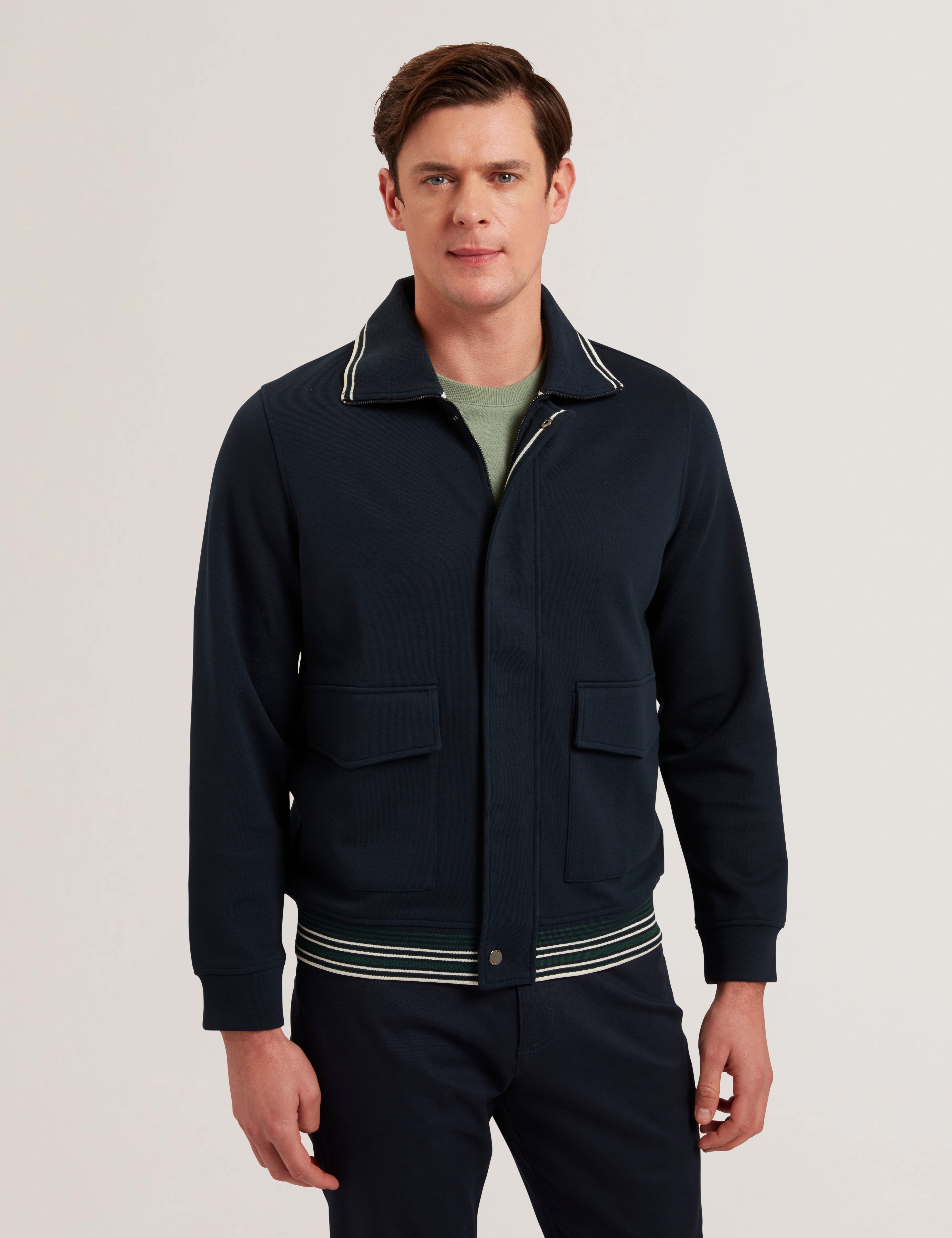 Mall Long Sleeve Concealed Placket Jacket Navy