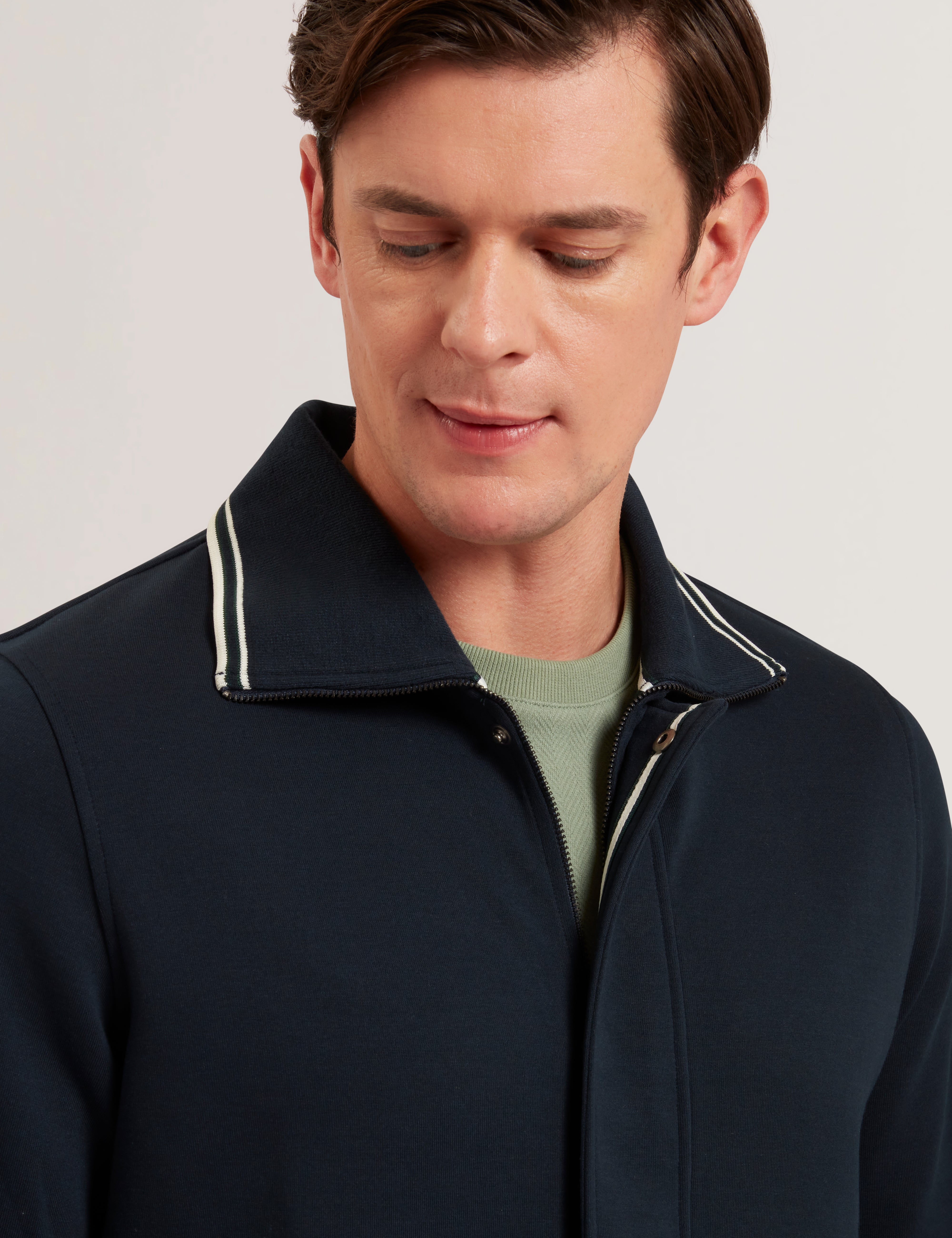 Mall Long Sleeve Concealed Placket Jacket Navy