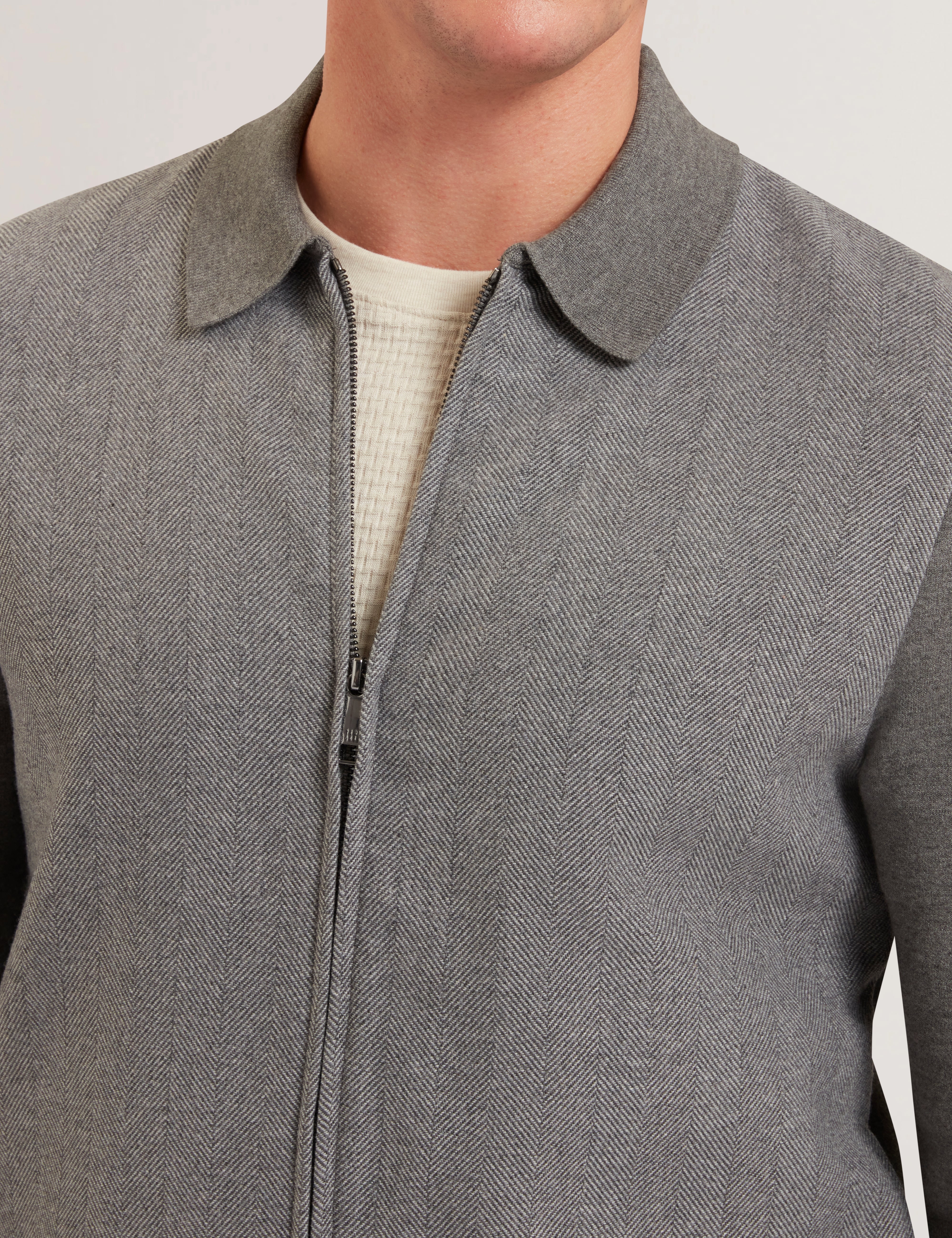 Dejo Herringbone Front Zip Through Grey