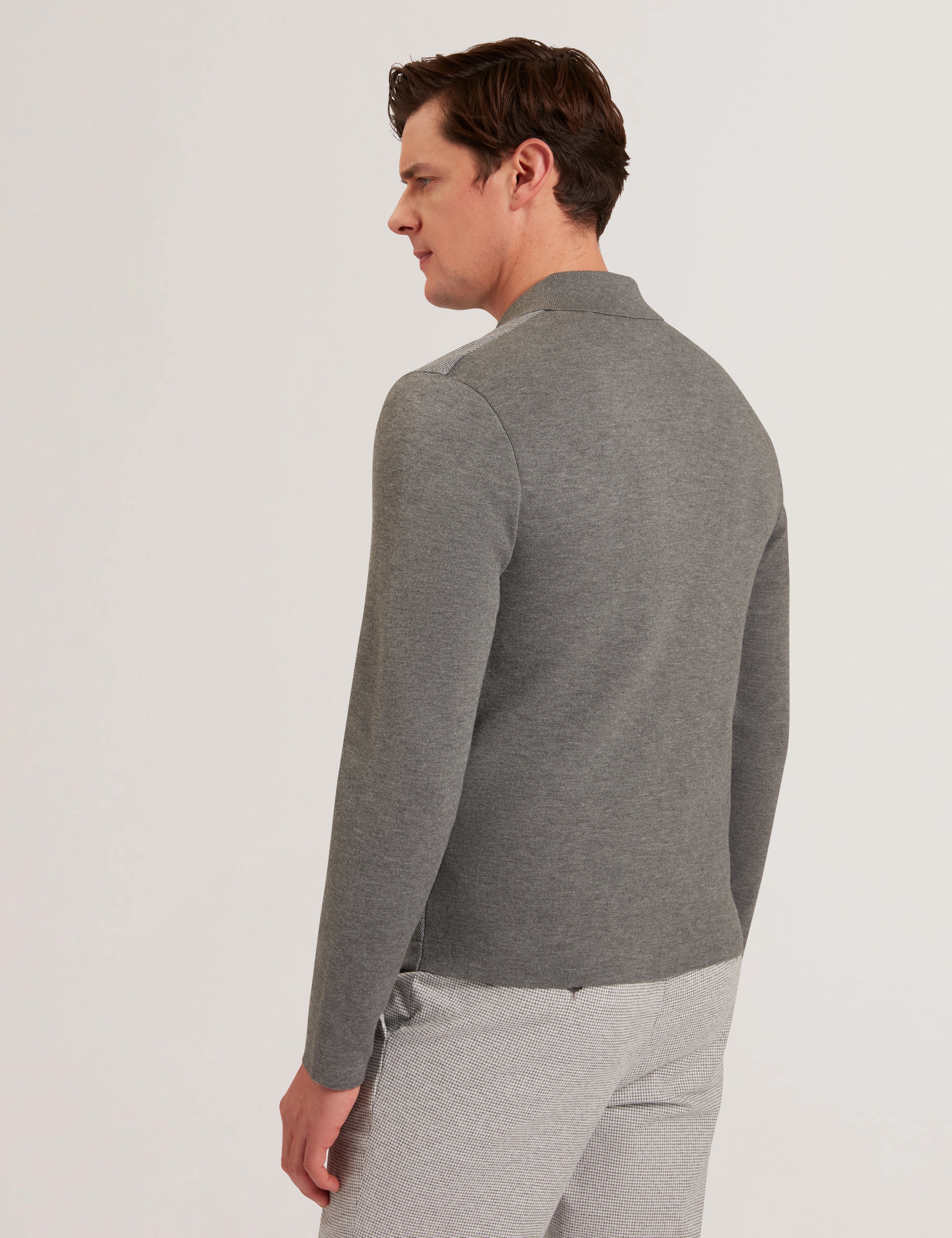 Dejo Herringbone Front Zip Through Grey