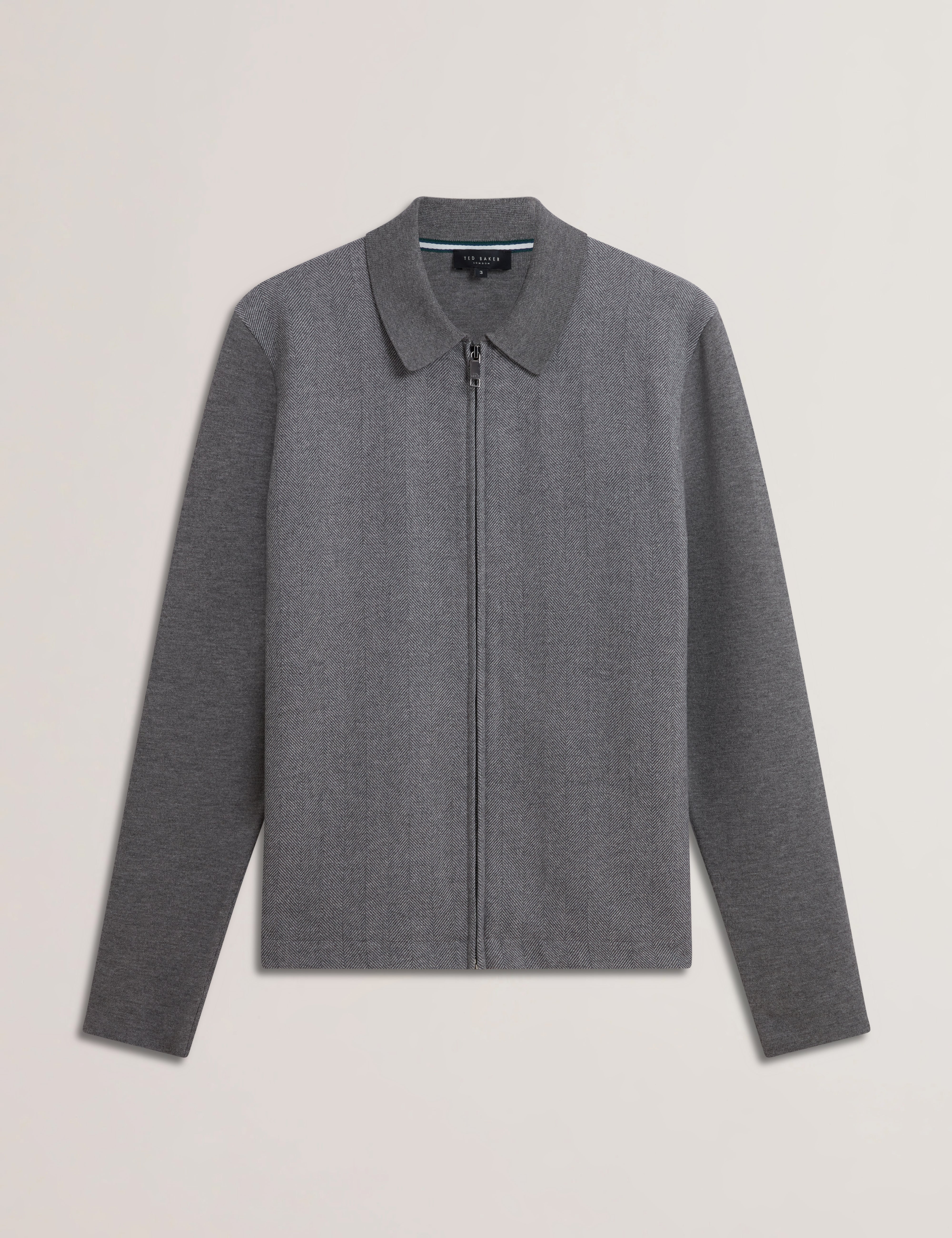 Dejo Herringbone Front Zip Through Grey