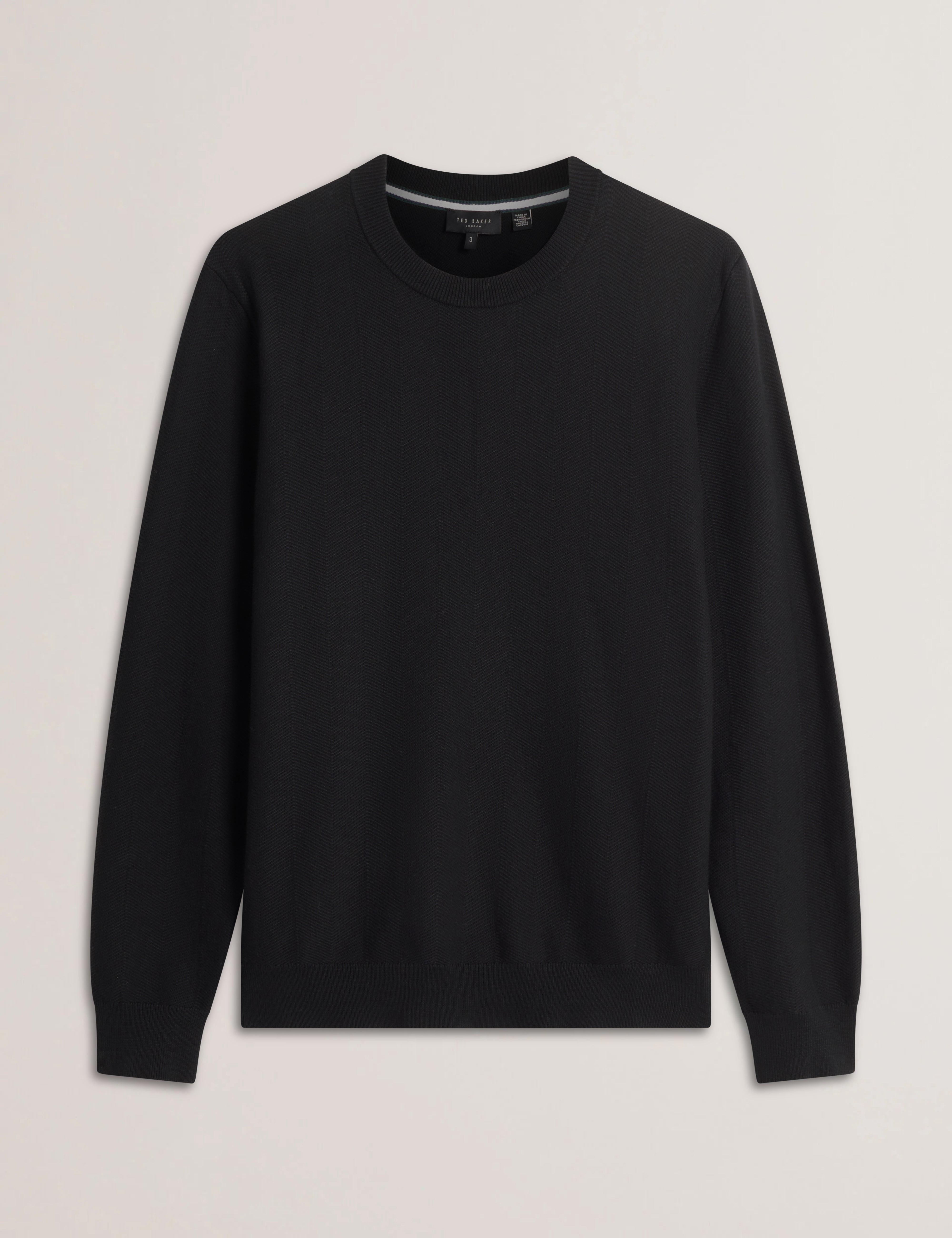 Jamals Long Sleeve Herringbone Stitch Crew Neck Black