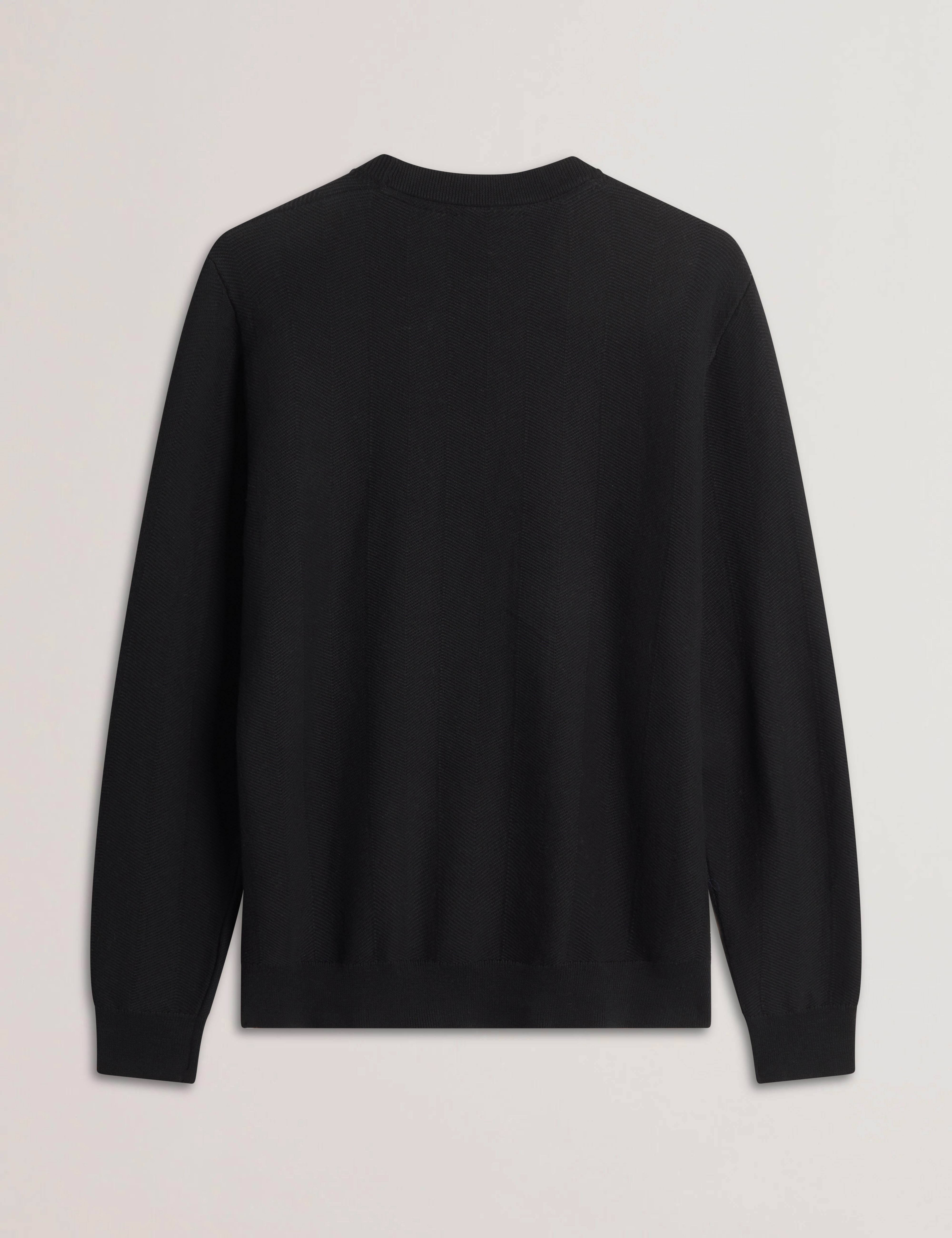 Jamals Long Sleeve Herringbone Stitch Crew Neck Black