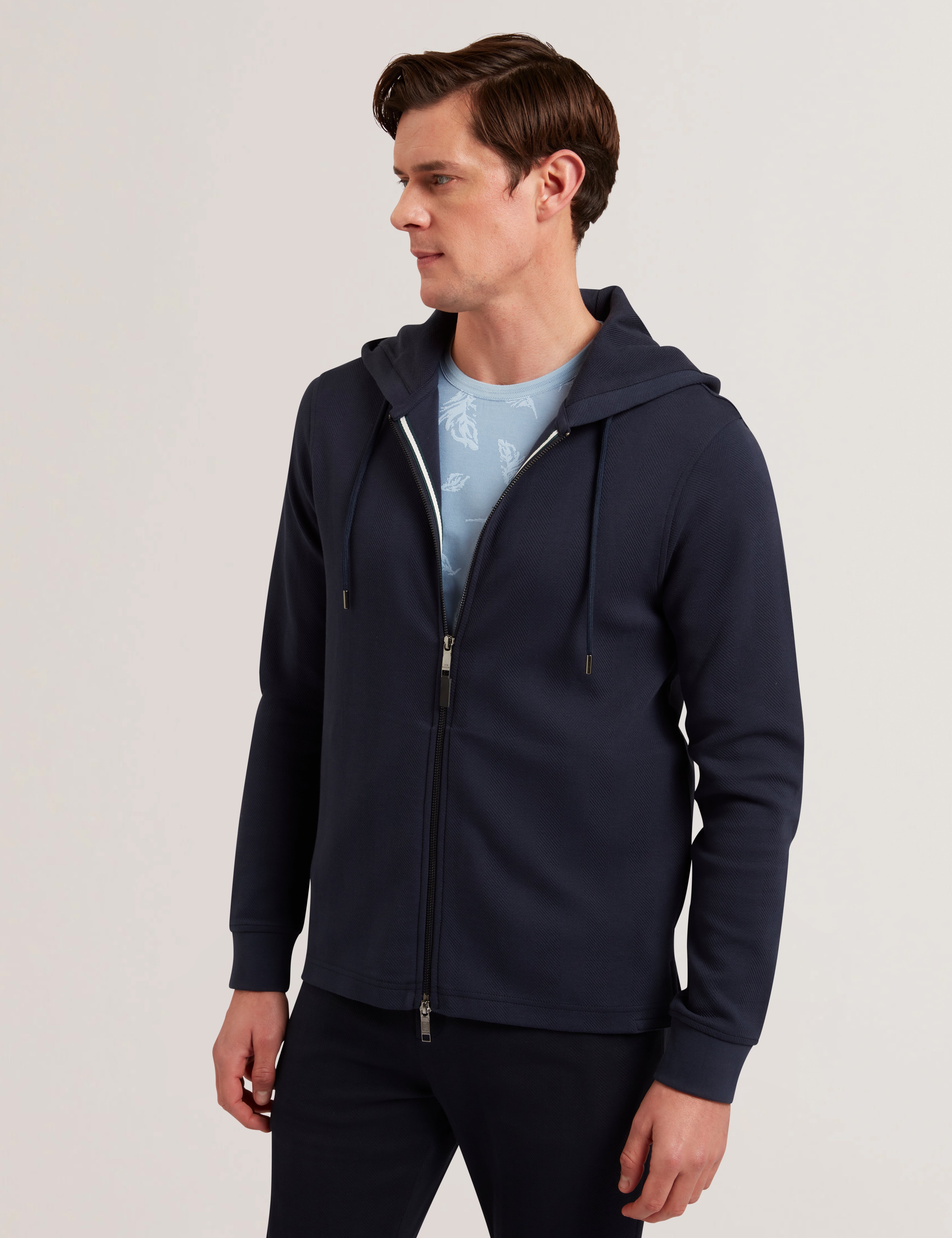 Druski Two-Way Zip Herringbone Hoodie Navy