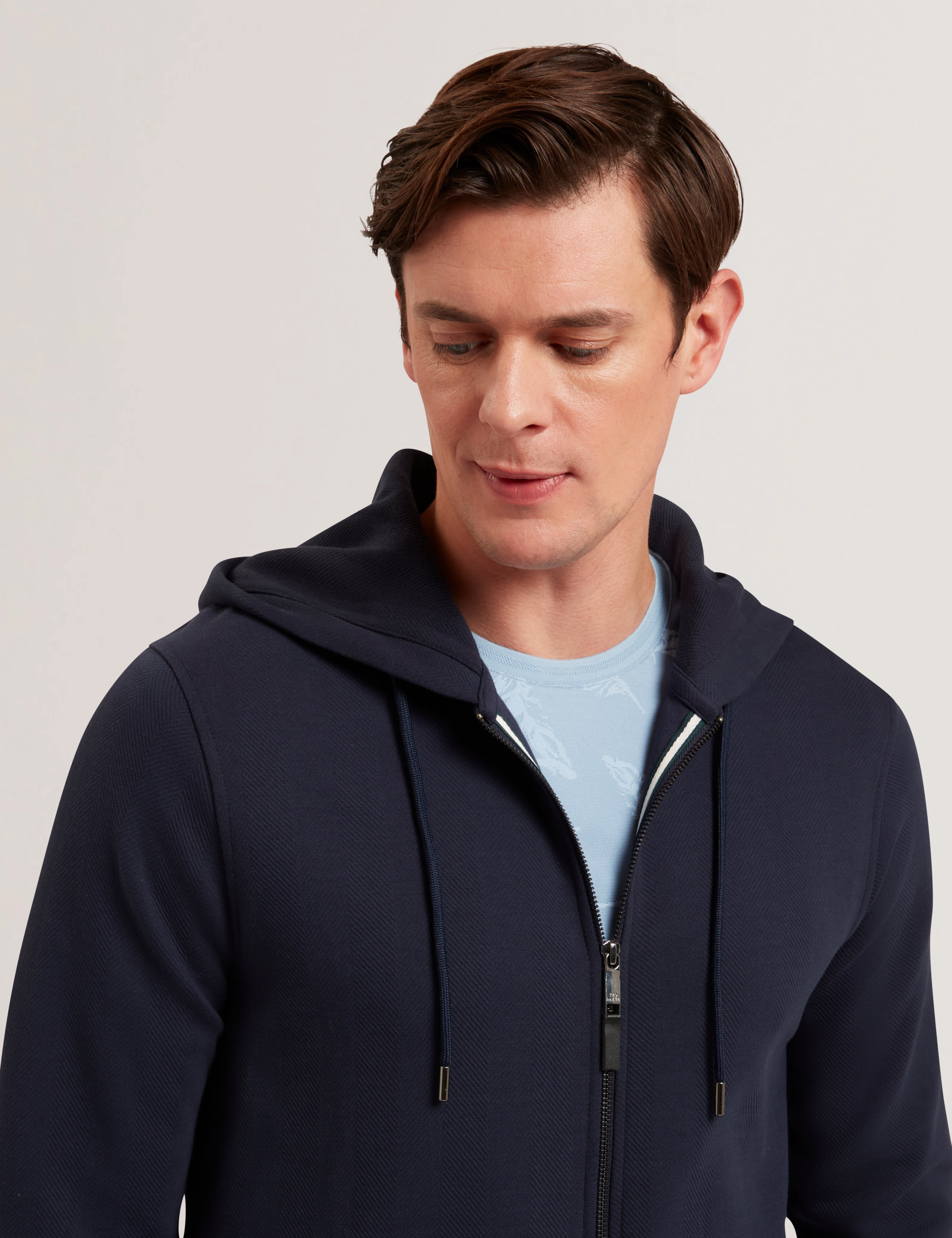 Druski Two-Way Zip Herringbone Hoodie Navy