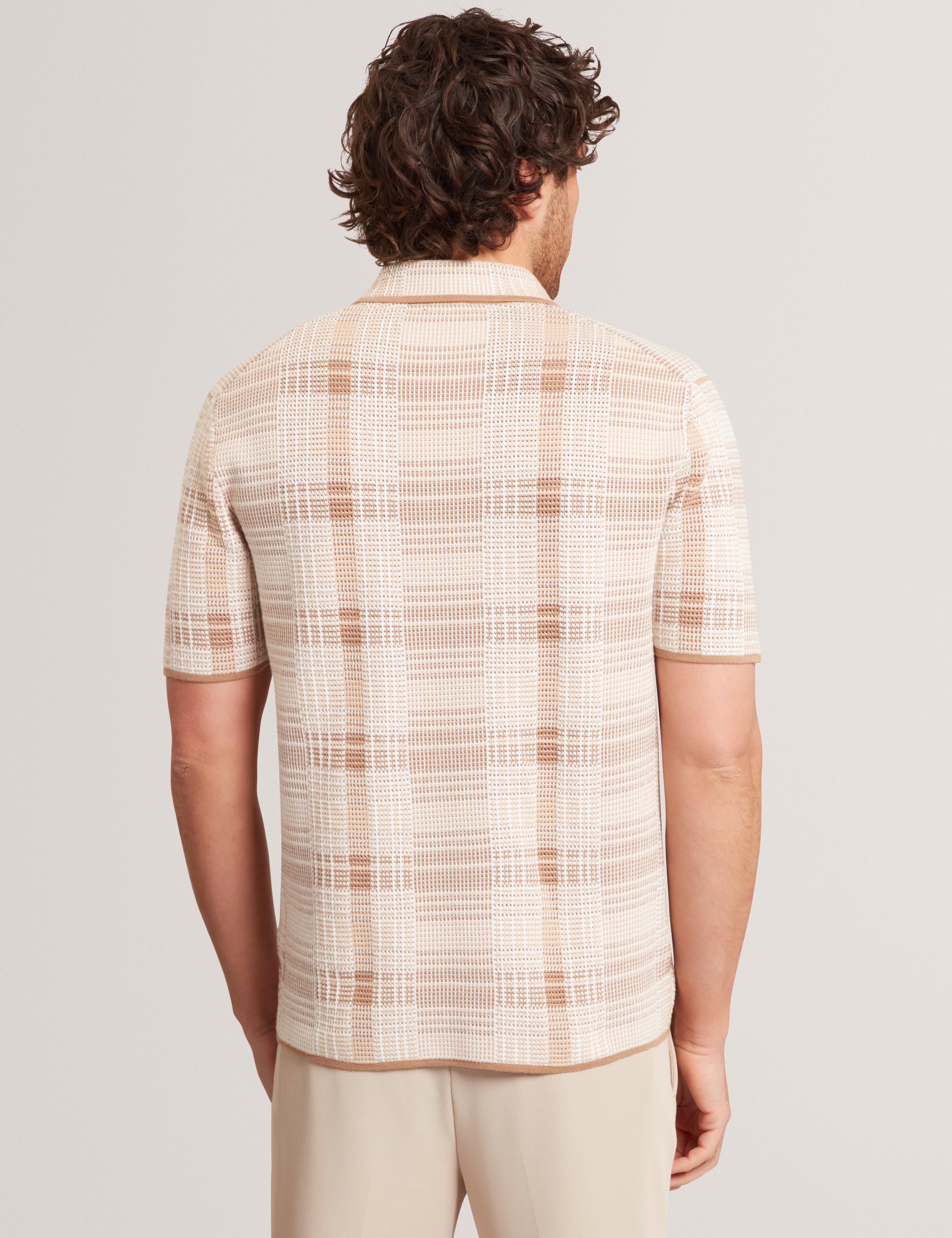 Halpirt Ss Check Stitch Zip Neck Polo Taupe