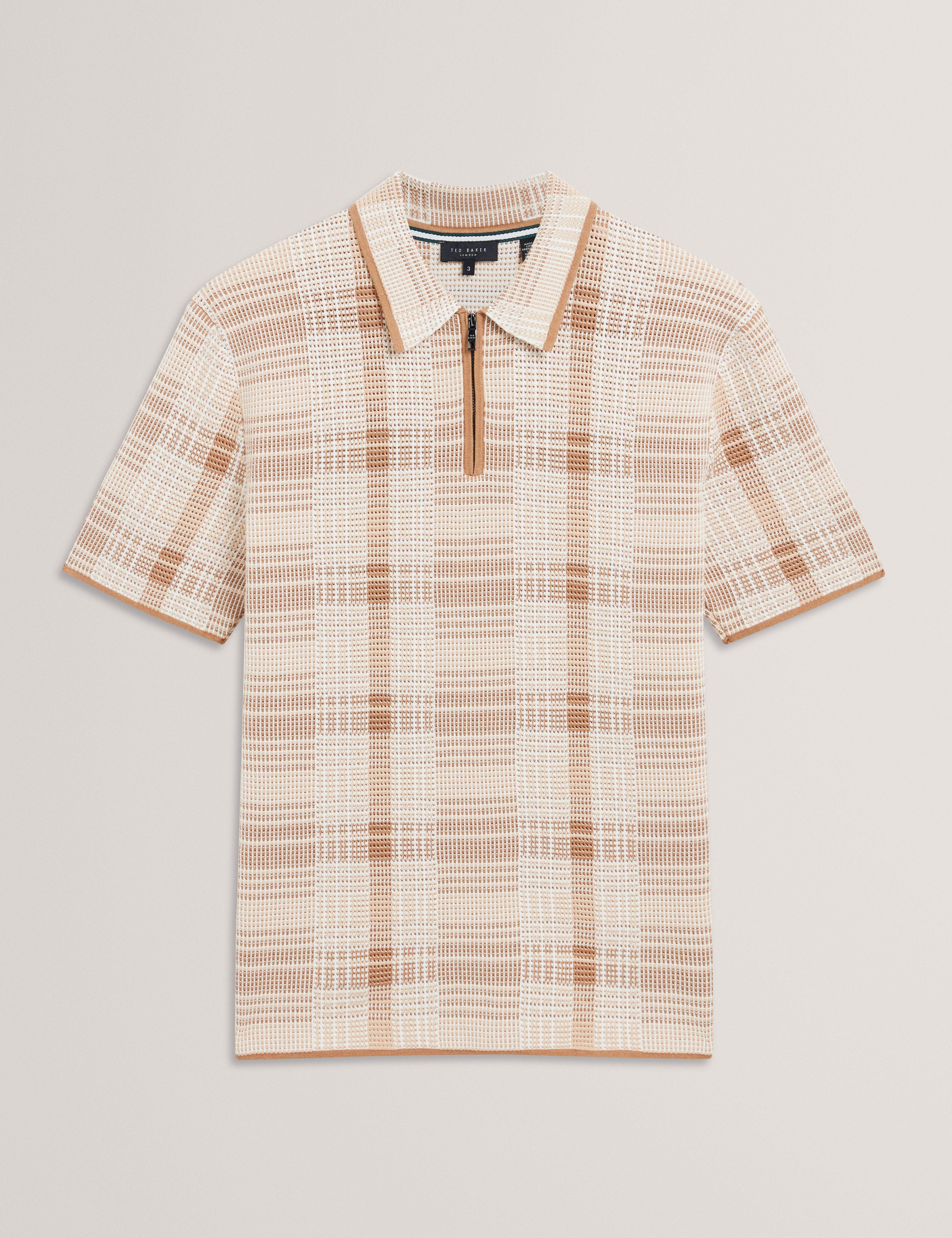 Halpirt Ss Check Stitch Zip Neck Polo Taupe