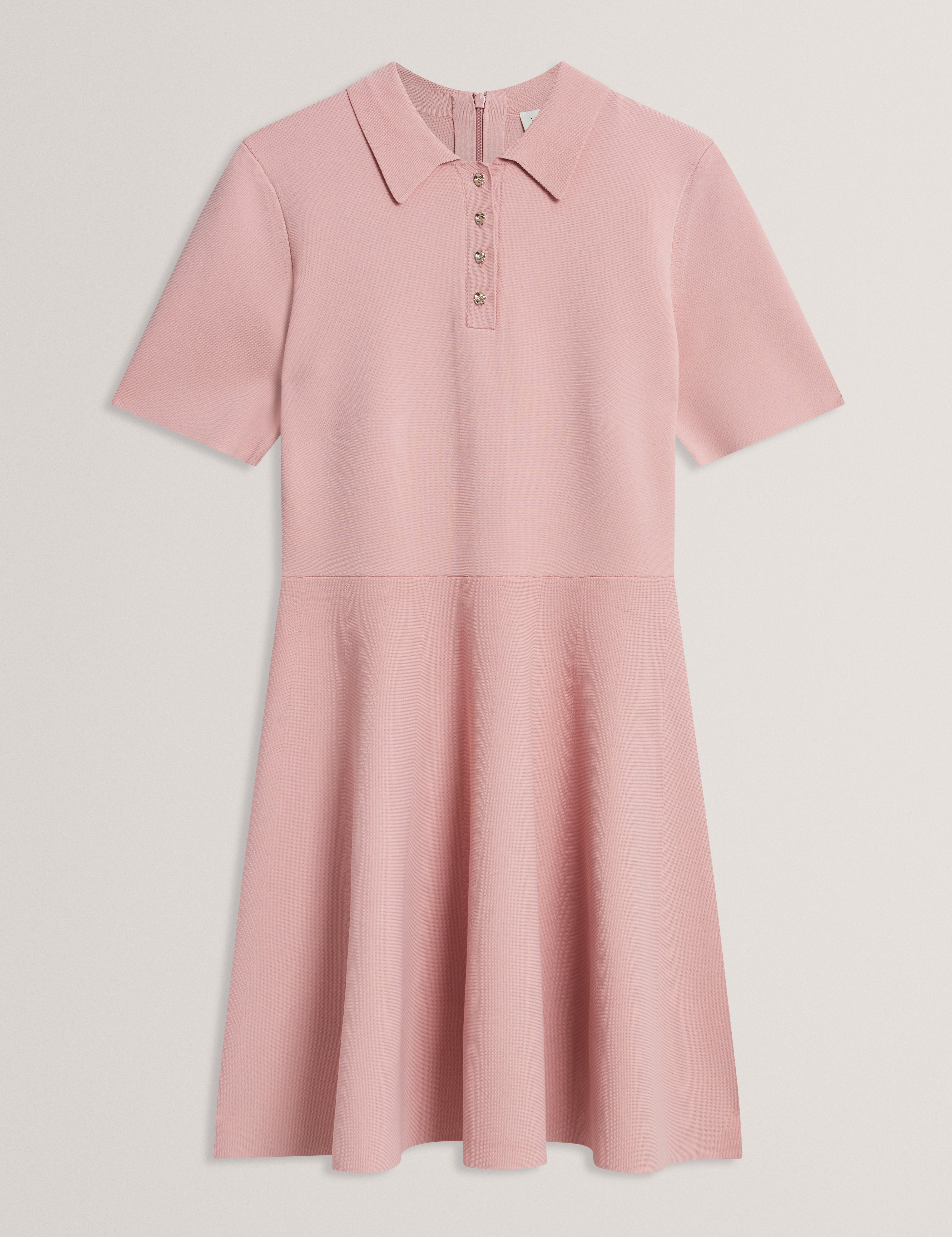 فستان بولو قصير الأكمام من روندا، محبوك، لون وردي داكن