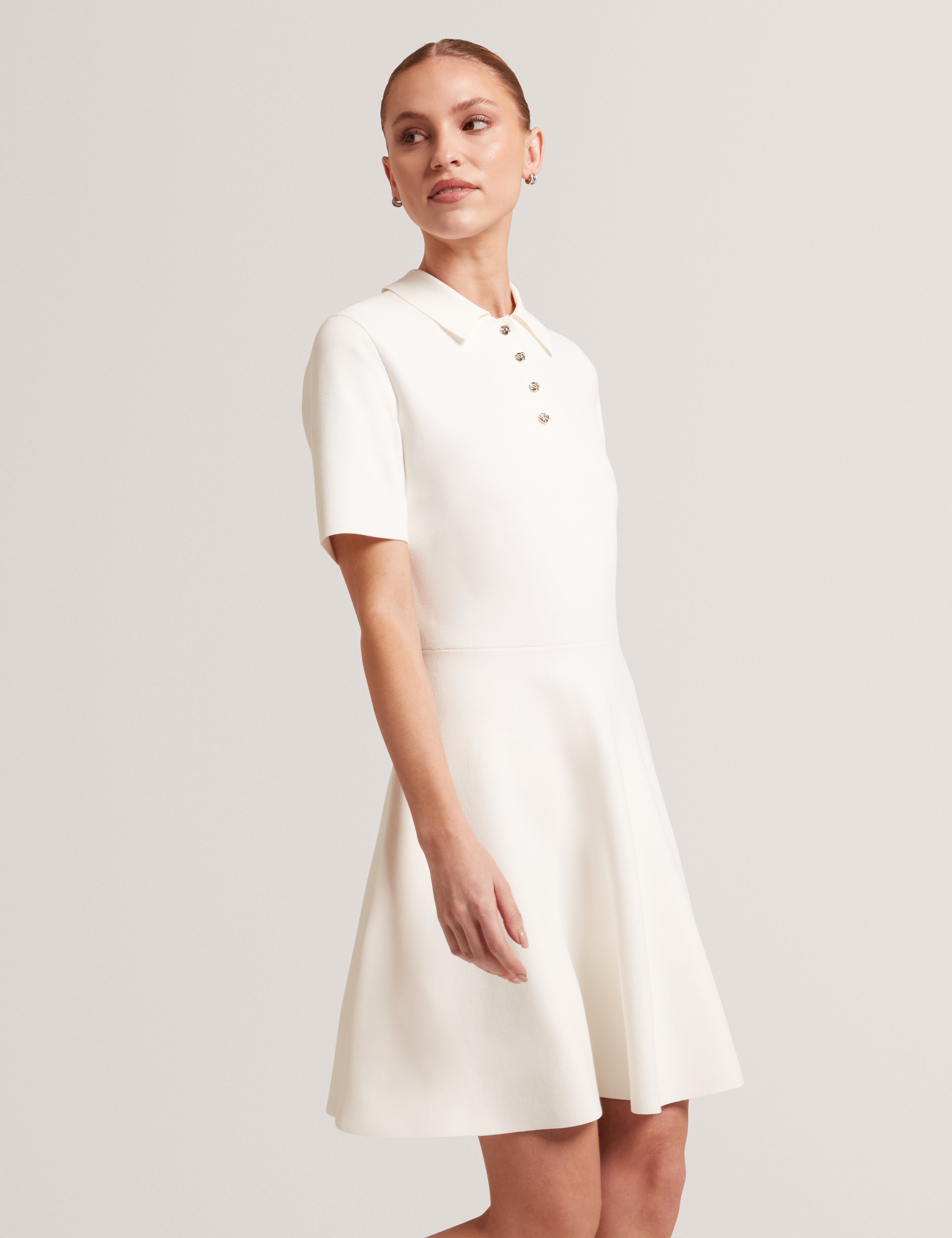 Rondaa Mini Short Sleeve Knitted Polo Dress Ivory