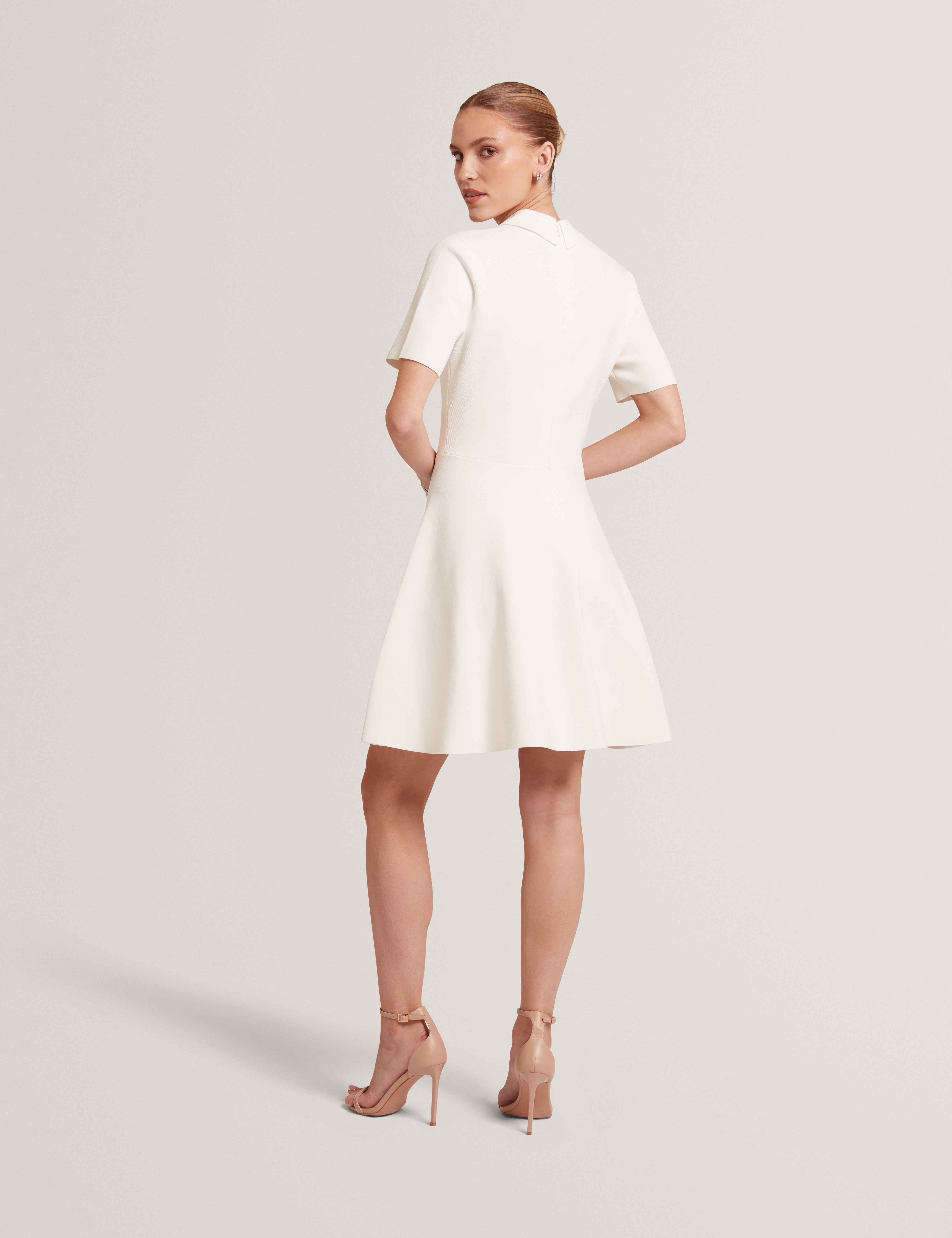 Rondaa Mini Short Sleeve Knitted Polo Dress Ivory
