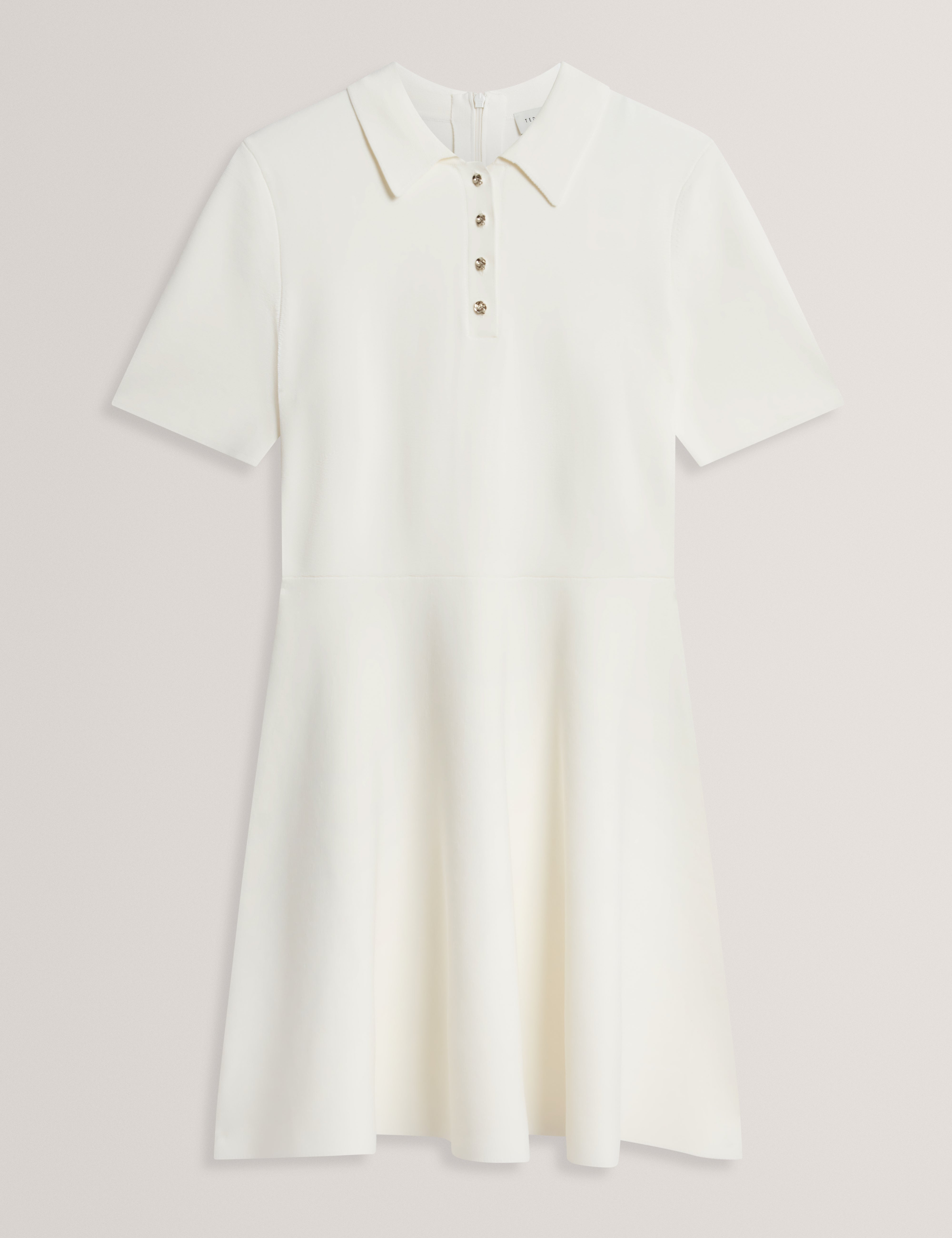 Rondaa Mini Short Sleeve Knitted Polo Dress Ivory