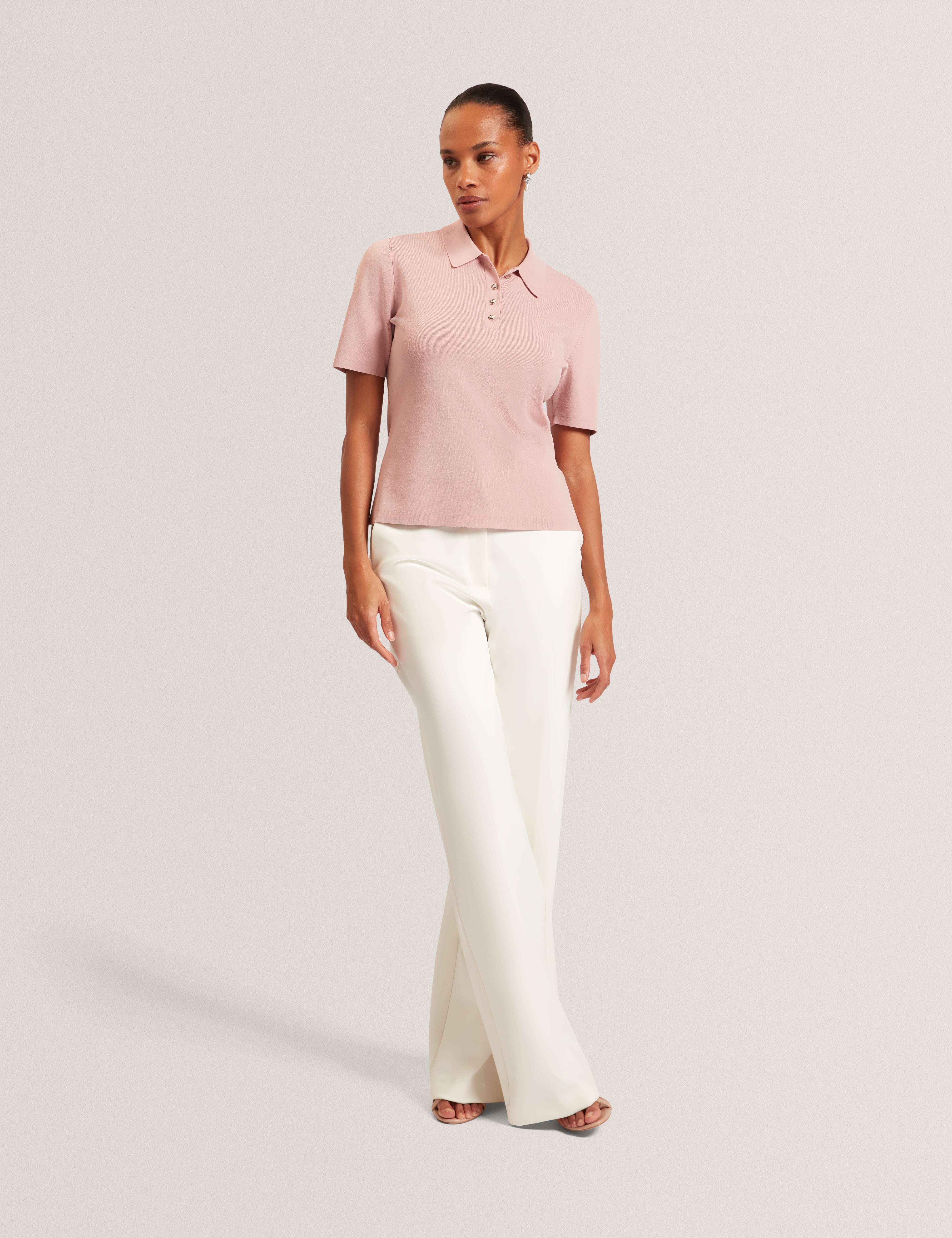 Elbeth Knitted Short Sleeve Polo Dusky-Pink