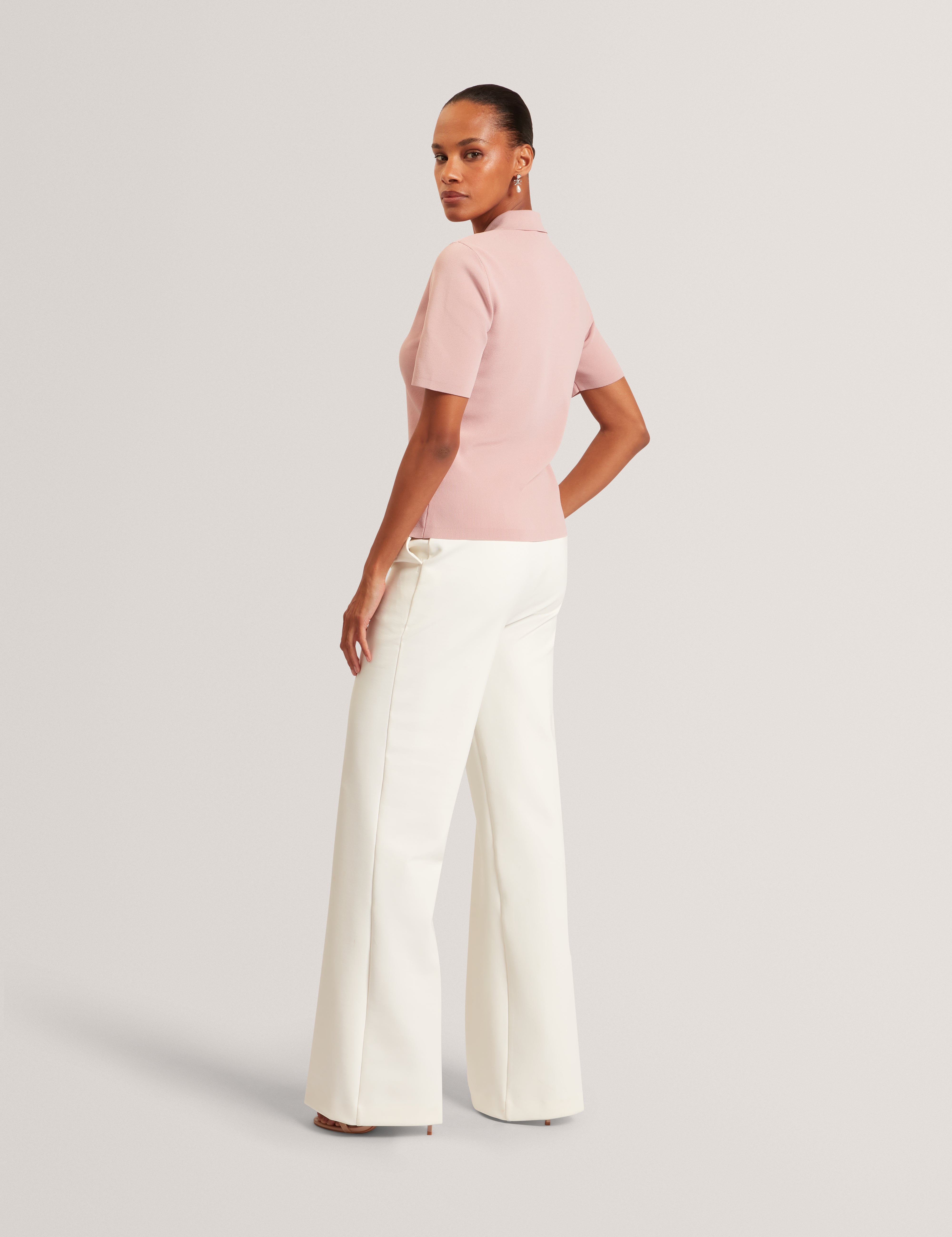 Elbeth Knitted Short Sleeve Polo Dusky-Pink