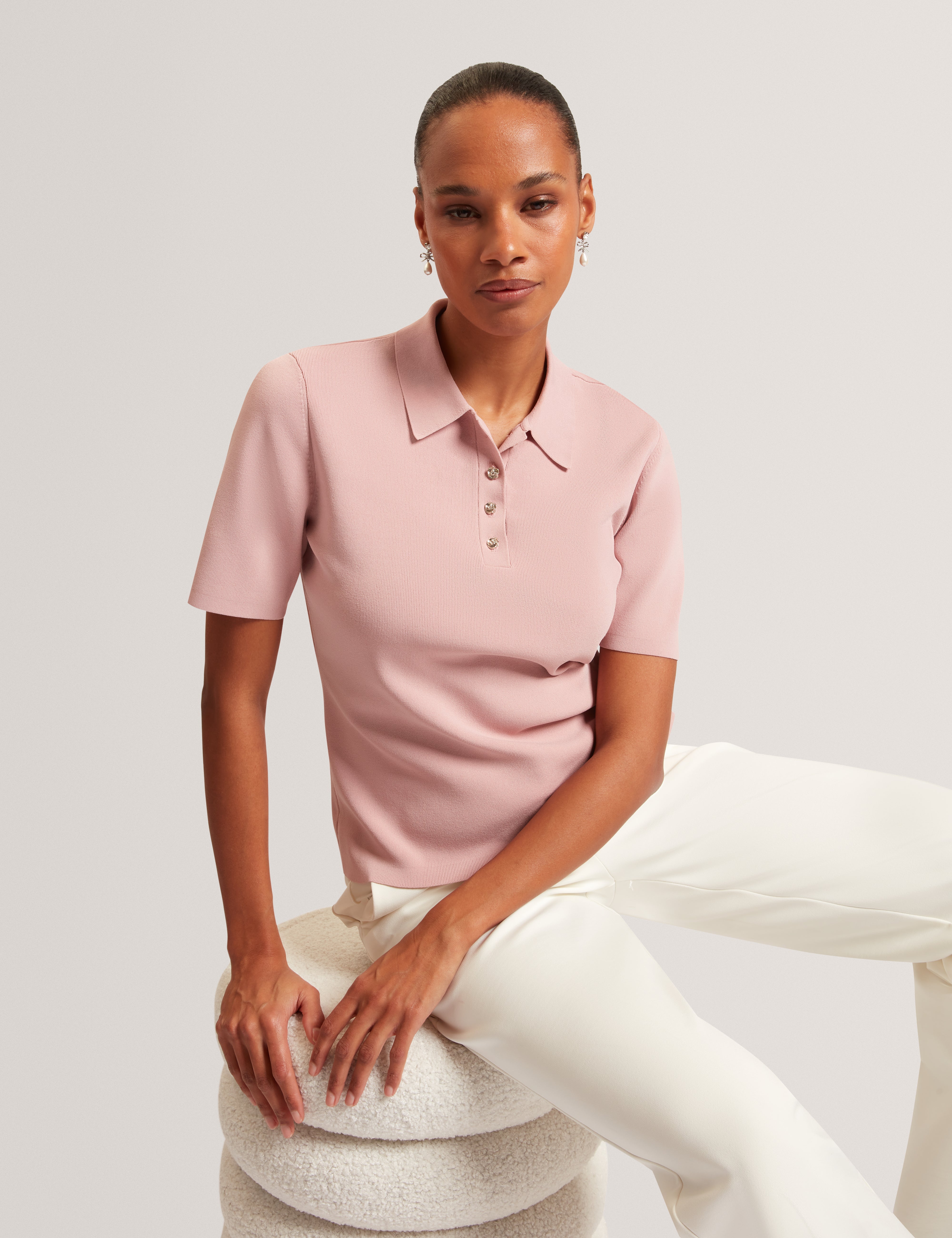 Elbeth Knitted Short Sleeve Polo Dusky-Pink
