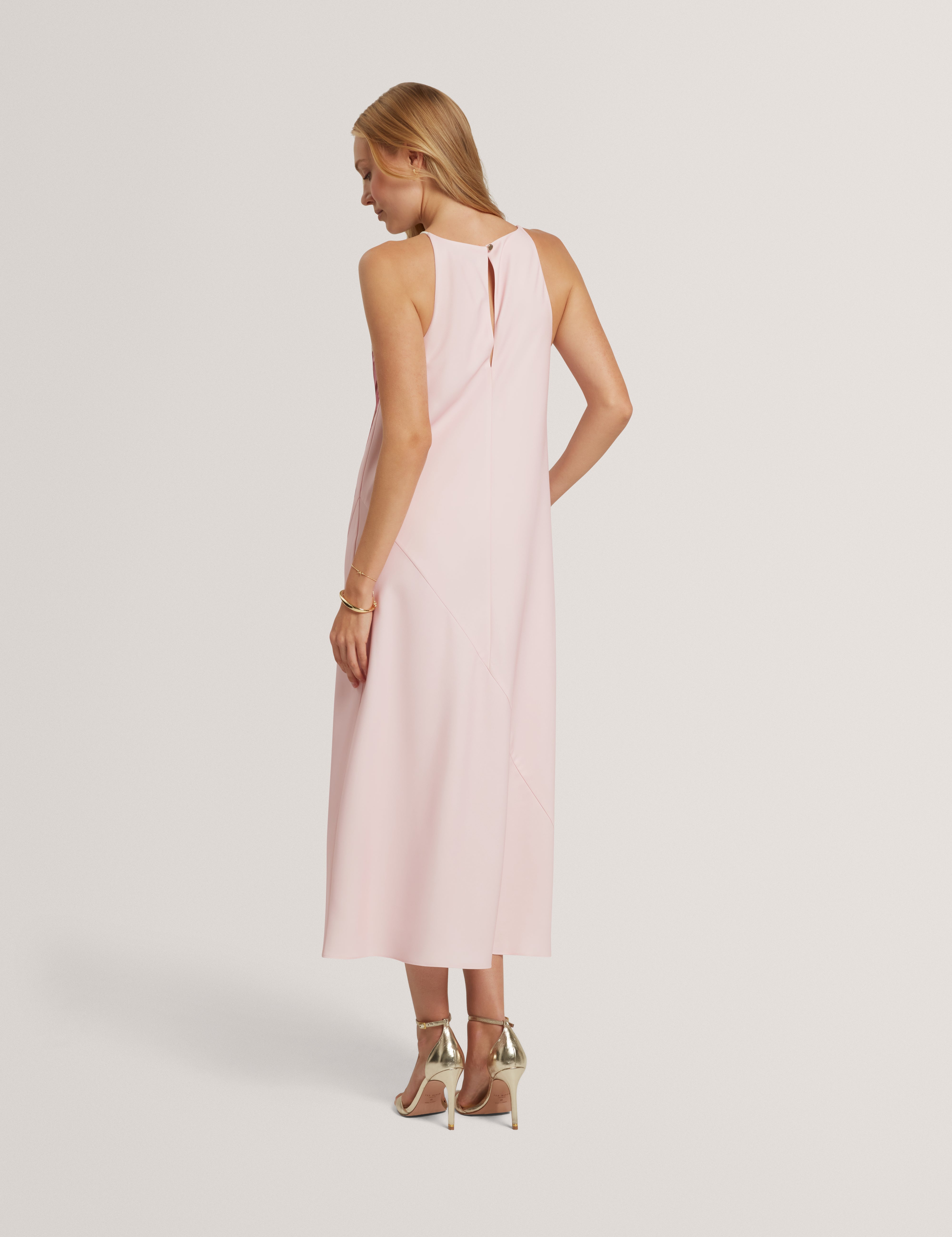 Lowela Floral Print Halter Neck Midi Dress Pink