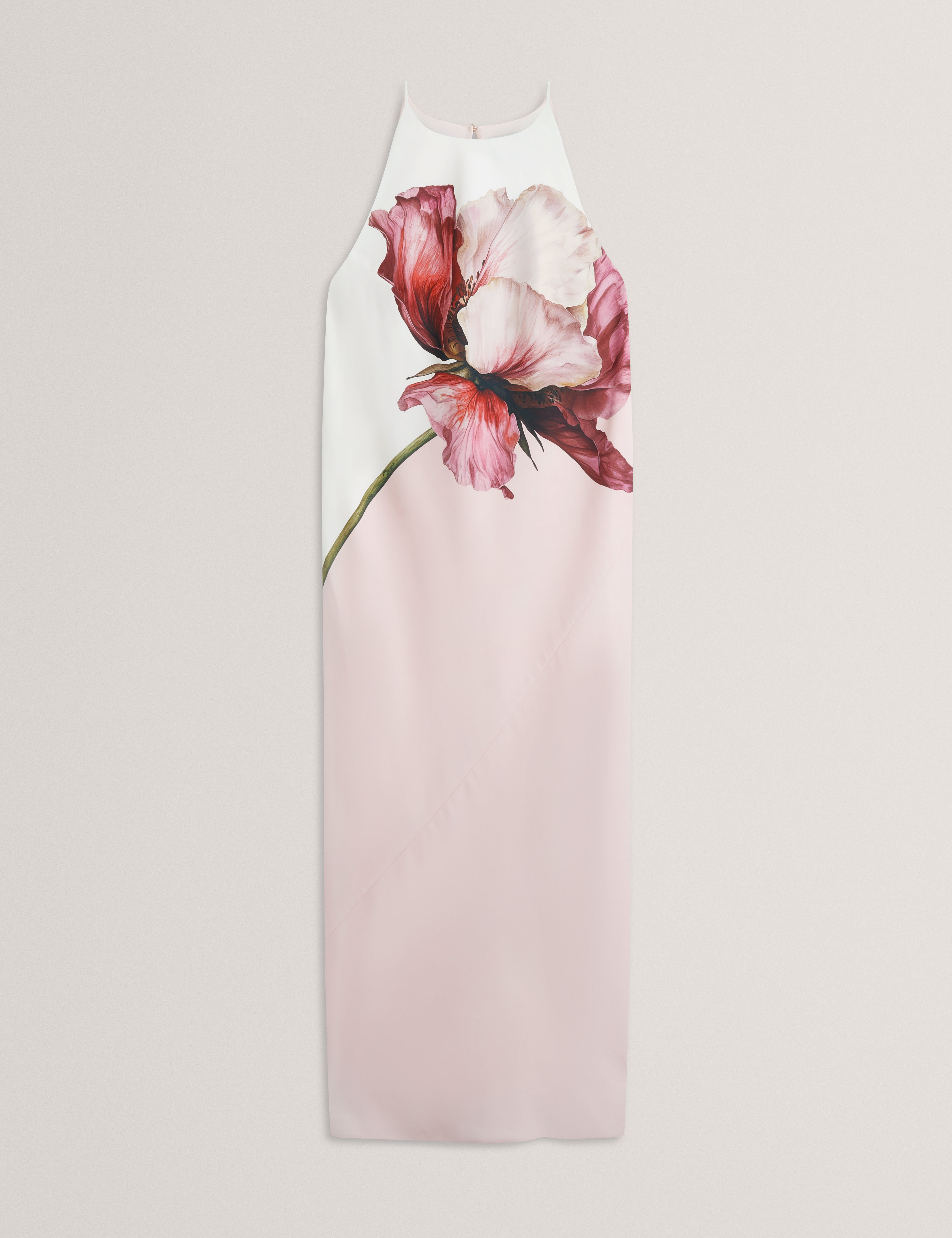 Lowela Floral Print Halter Neck Midi Dress Pink