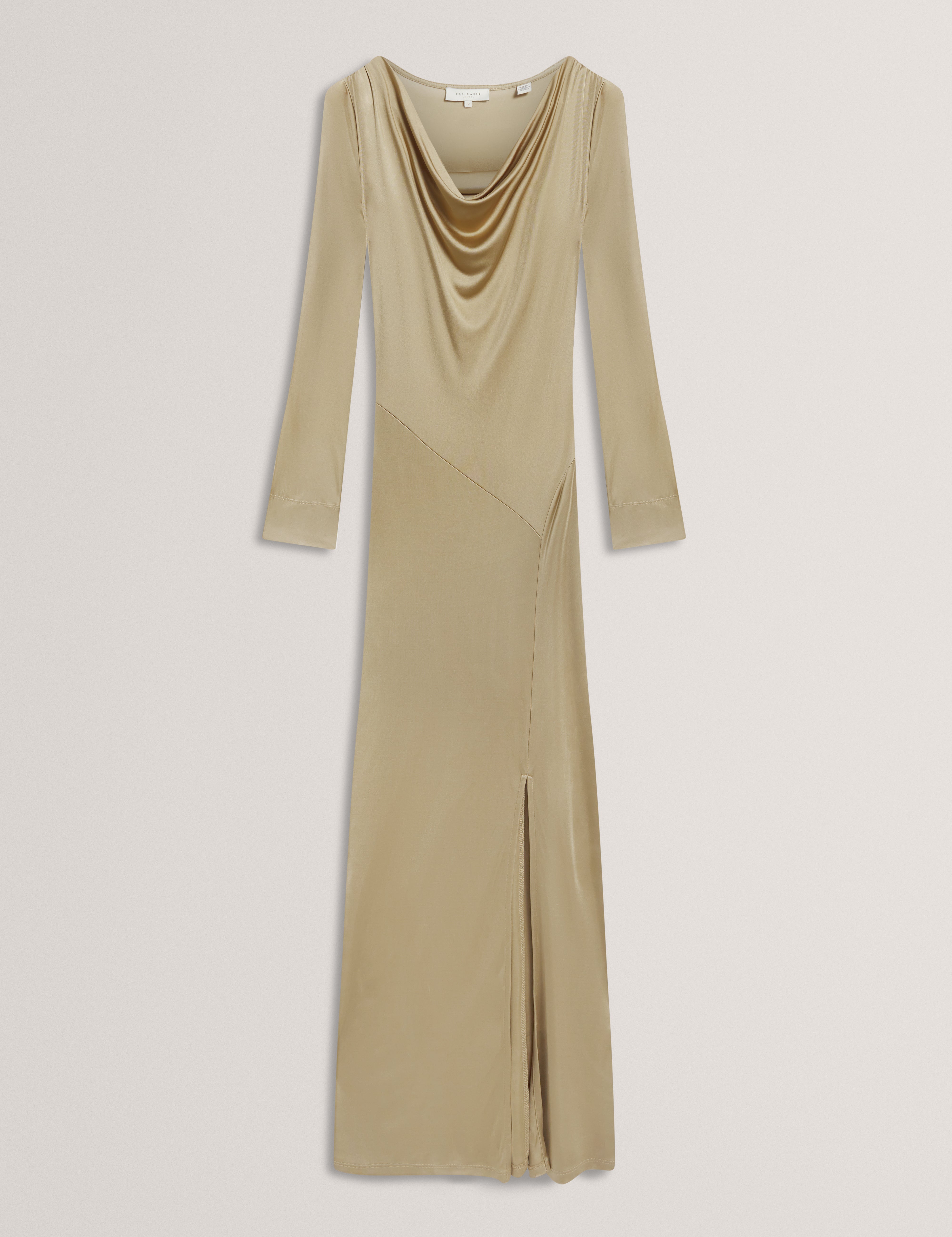 فستان أيانا متوسط ​​الطول بياقة واسعة، لون زيتوني