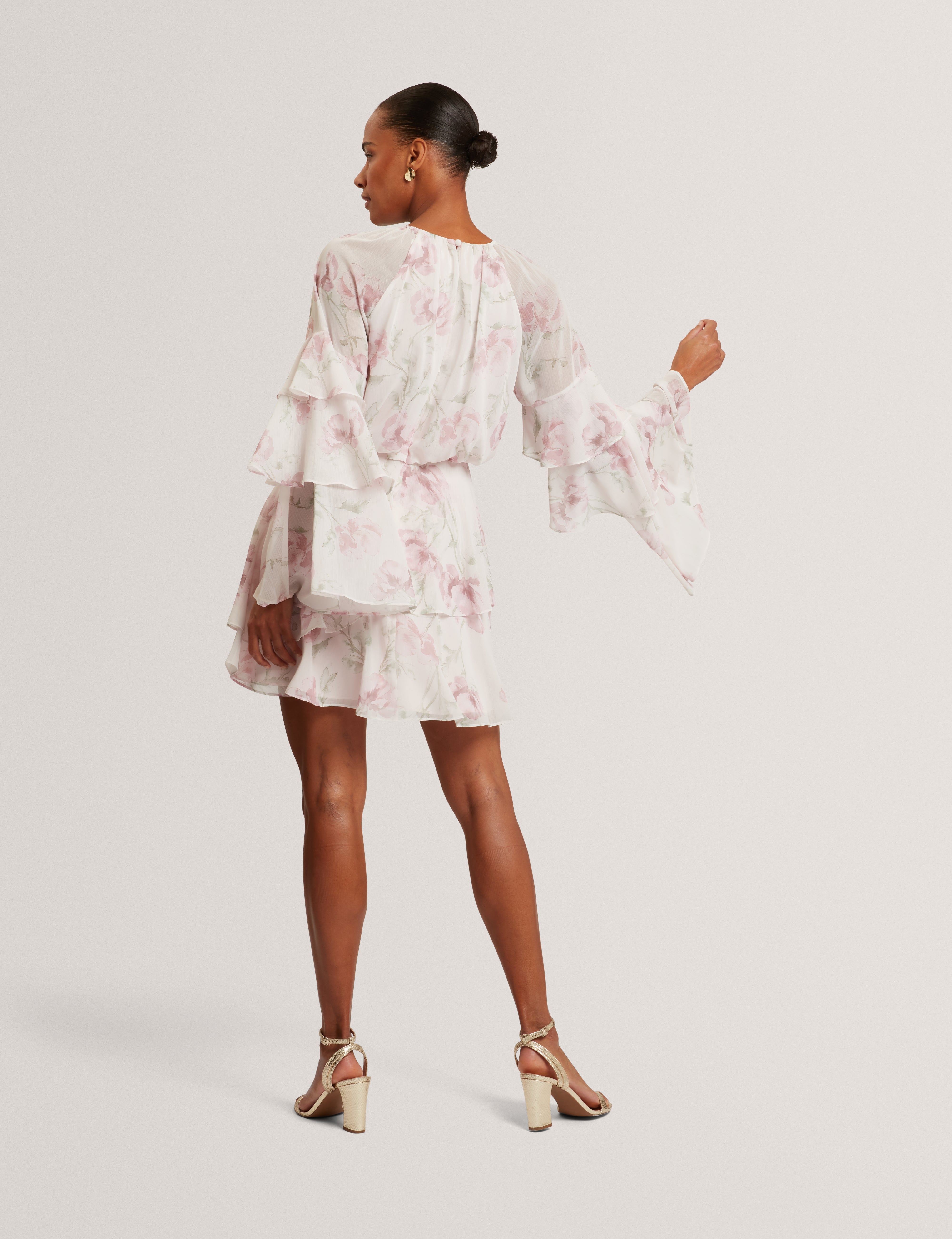 Mahliia Floral Print Tiered Mini Dress Pl-Pink