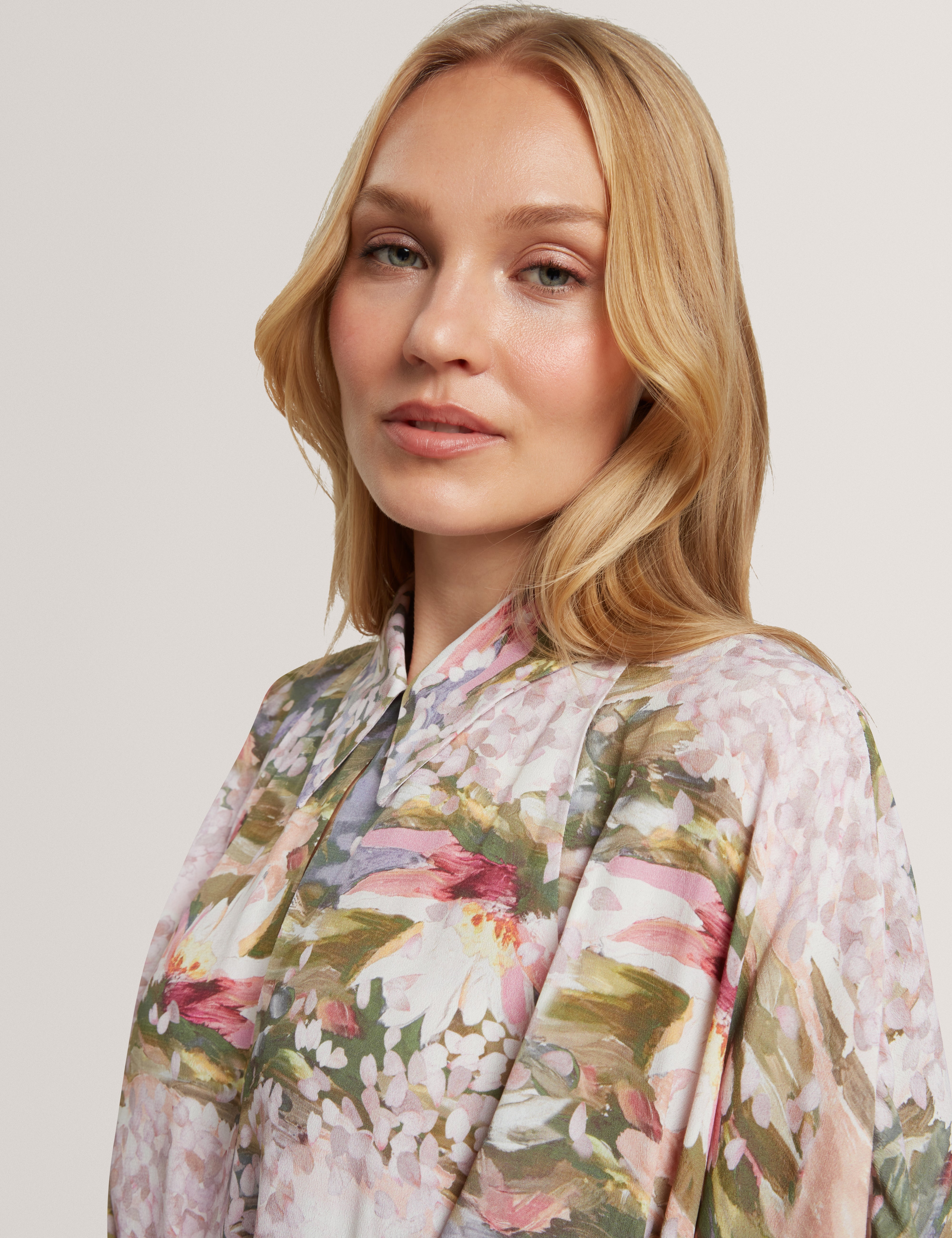 Zarlah Printed Tie Detail Midi Shirt Dress Pink