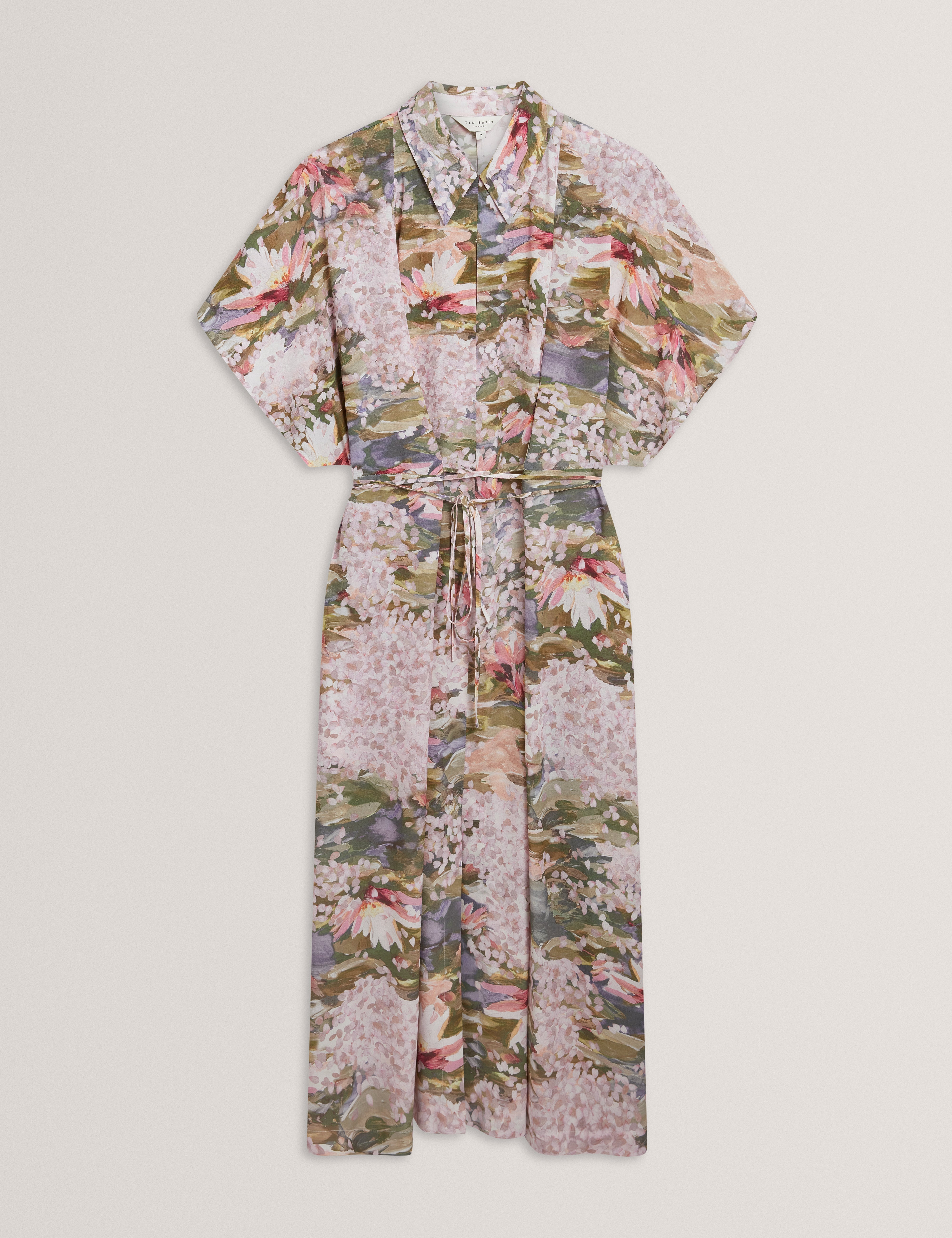 Zarlah Printed Tie Detail Midi Shirt Dress Pink