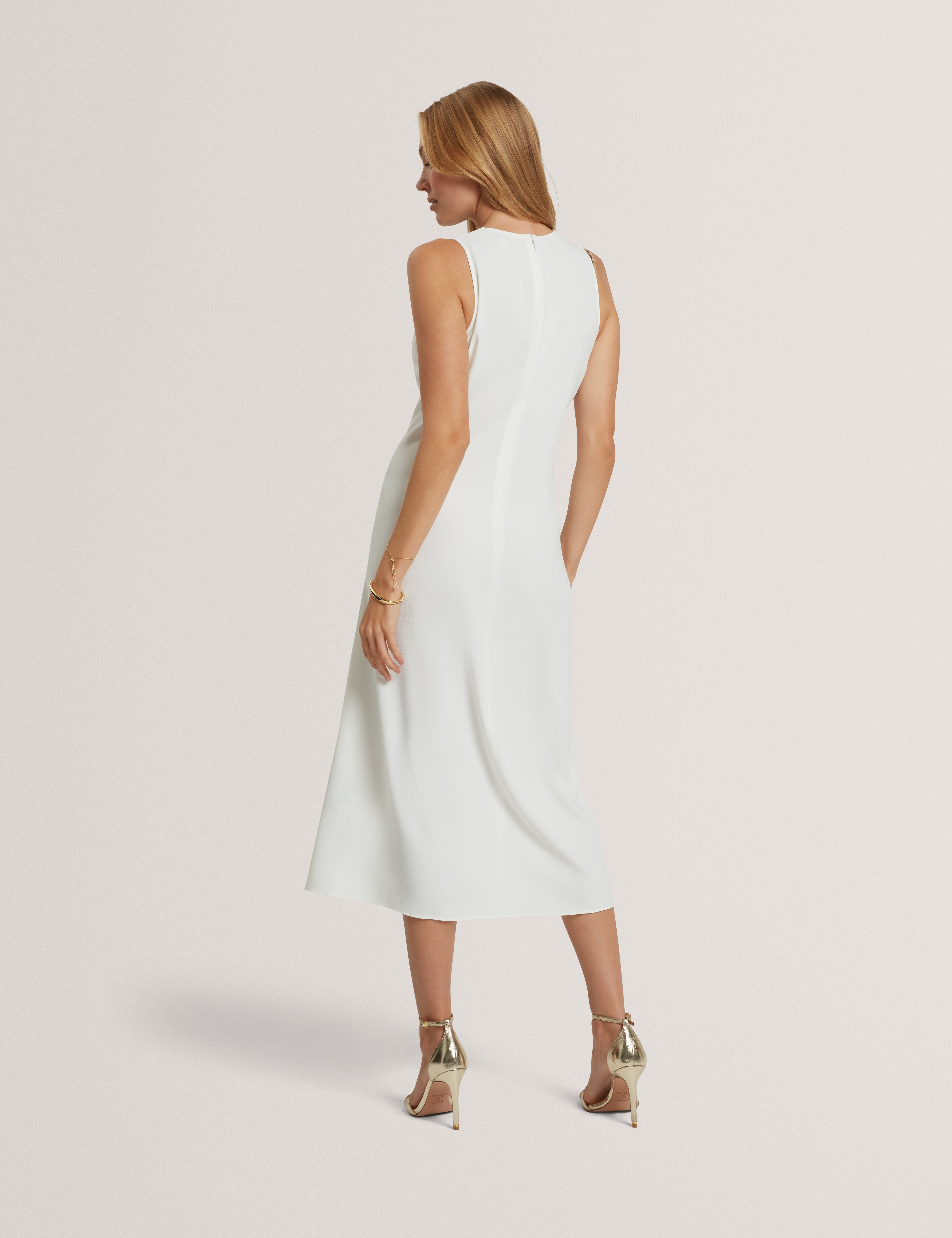 Miyaka Midi Dress With Bar Detail Ivory