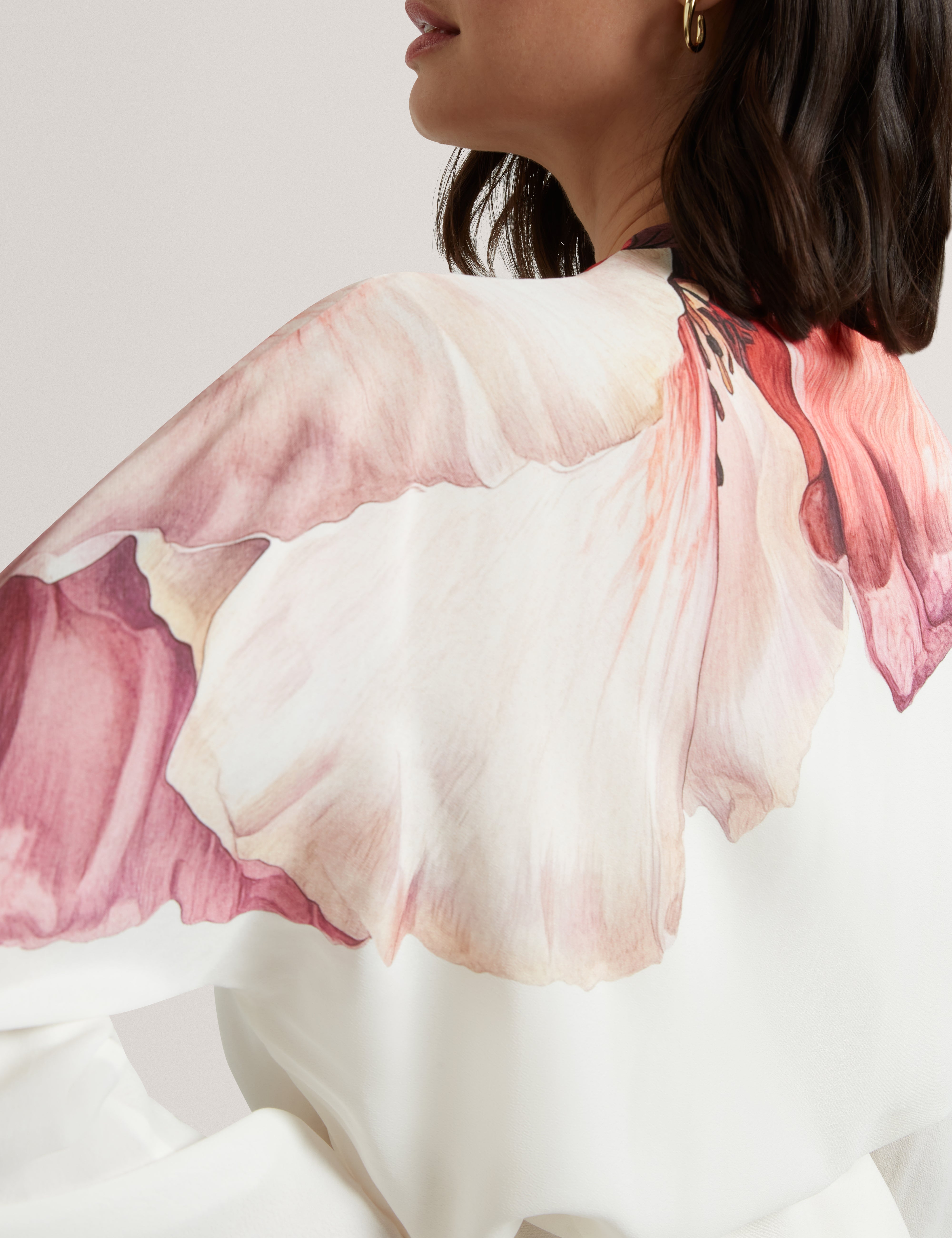 Joleene Printed Wrap Tie Detail Long Sleeve Blouse Ivory