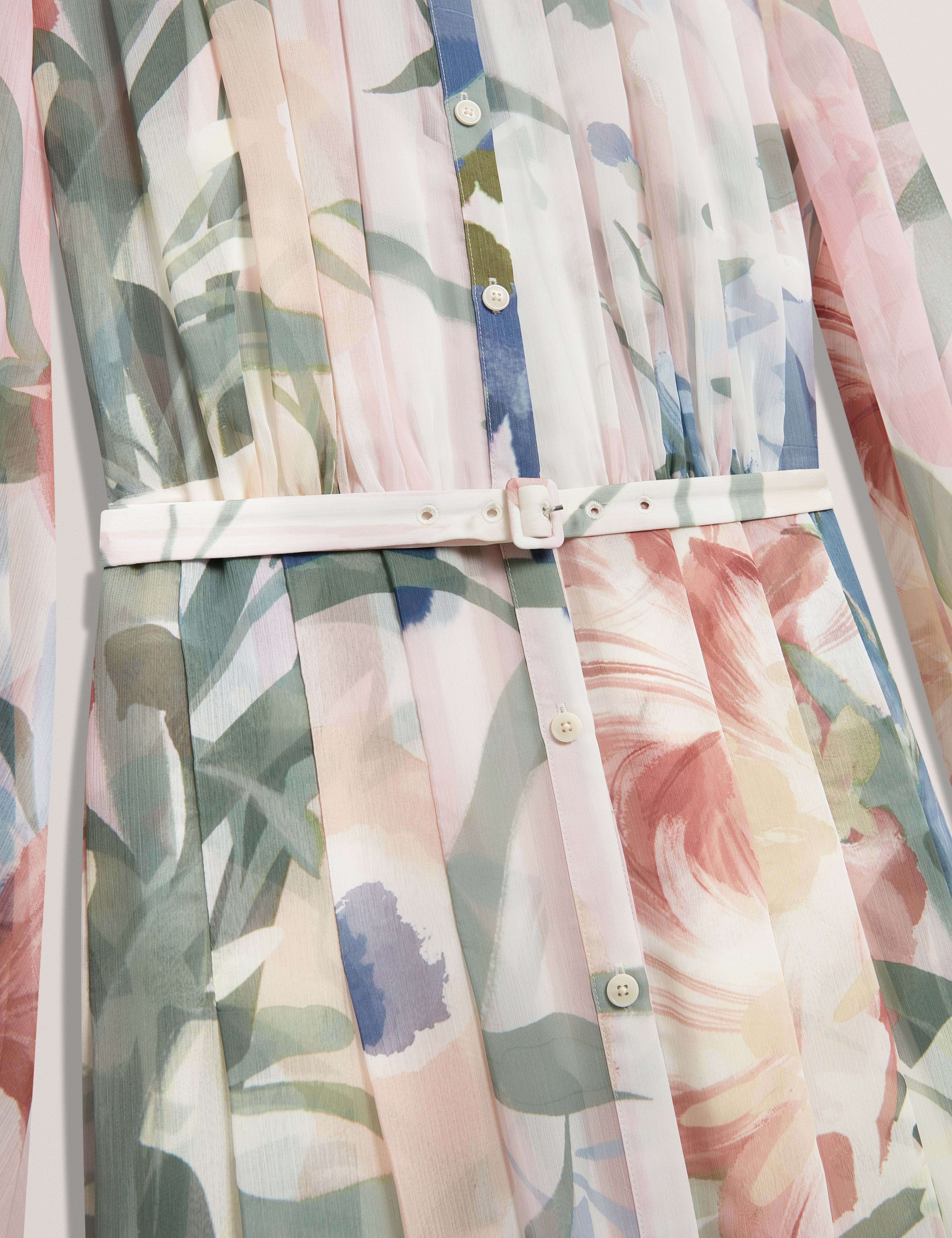 فستان قميص مطبوع متوسط ​​الطول مطوي من أرنيا، وردي