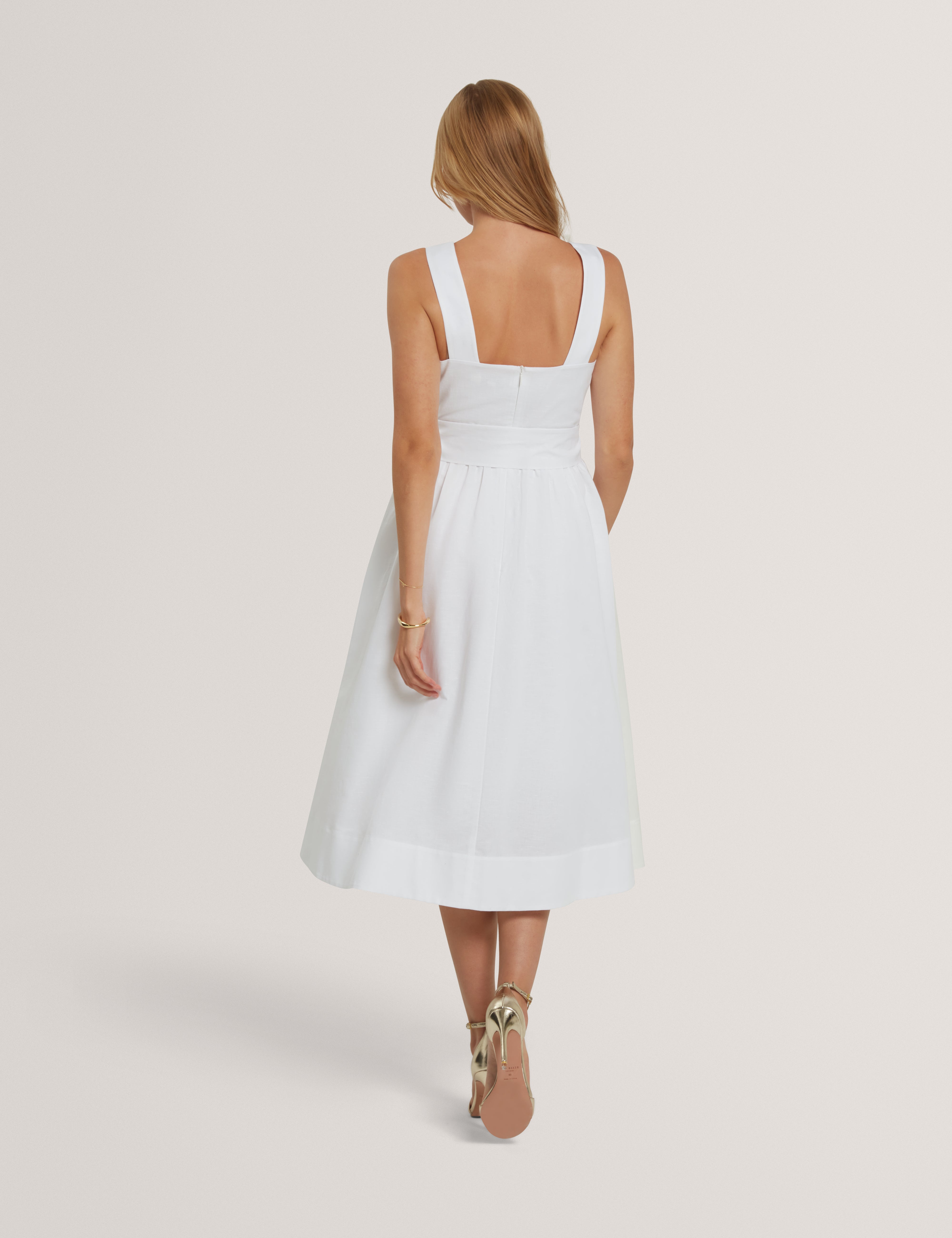 Gemha Tie Waist Floral Midi Sundress Ivory