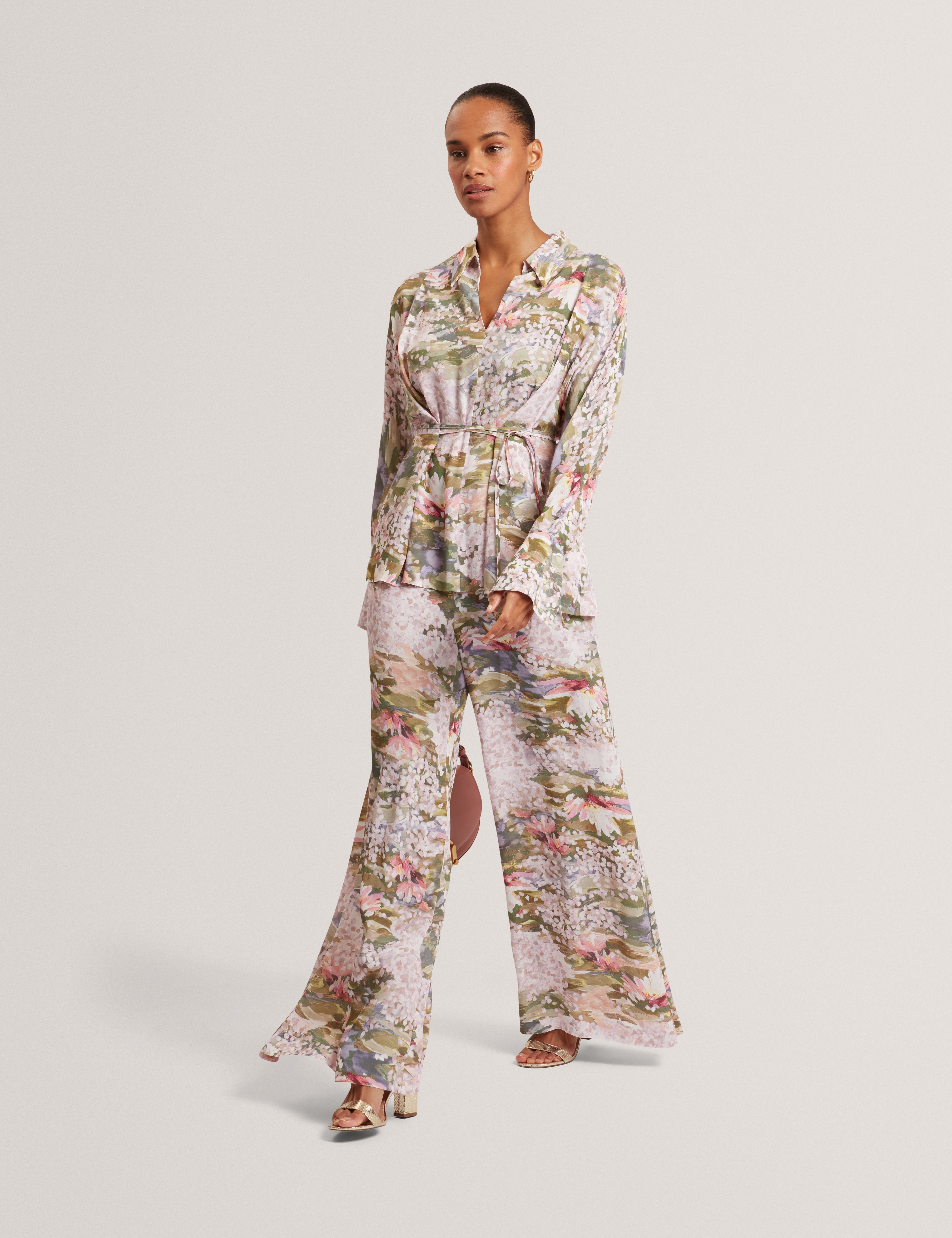 Spiree Wide Leg Printed Trousers Pink