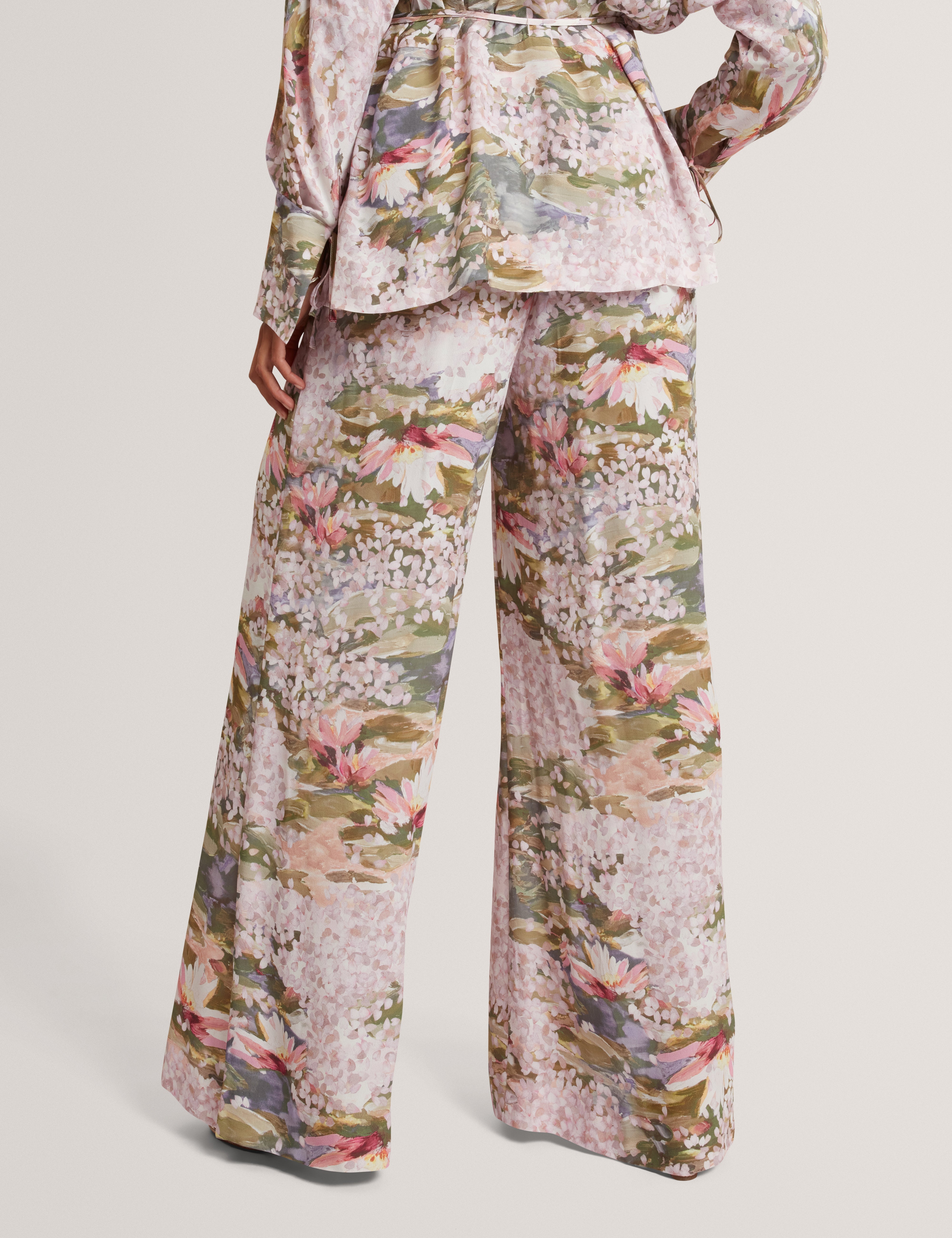Spiree Wide Leg Printed Trousers Pink