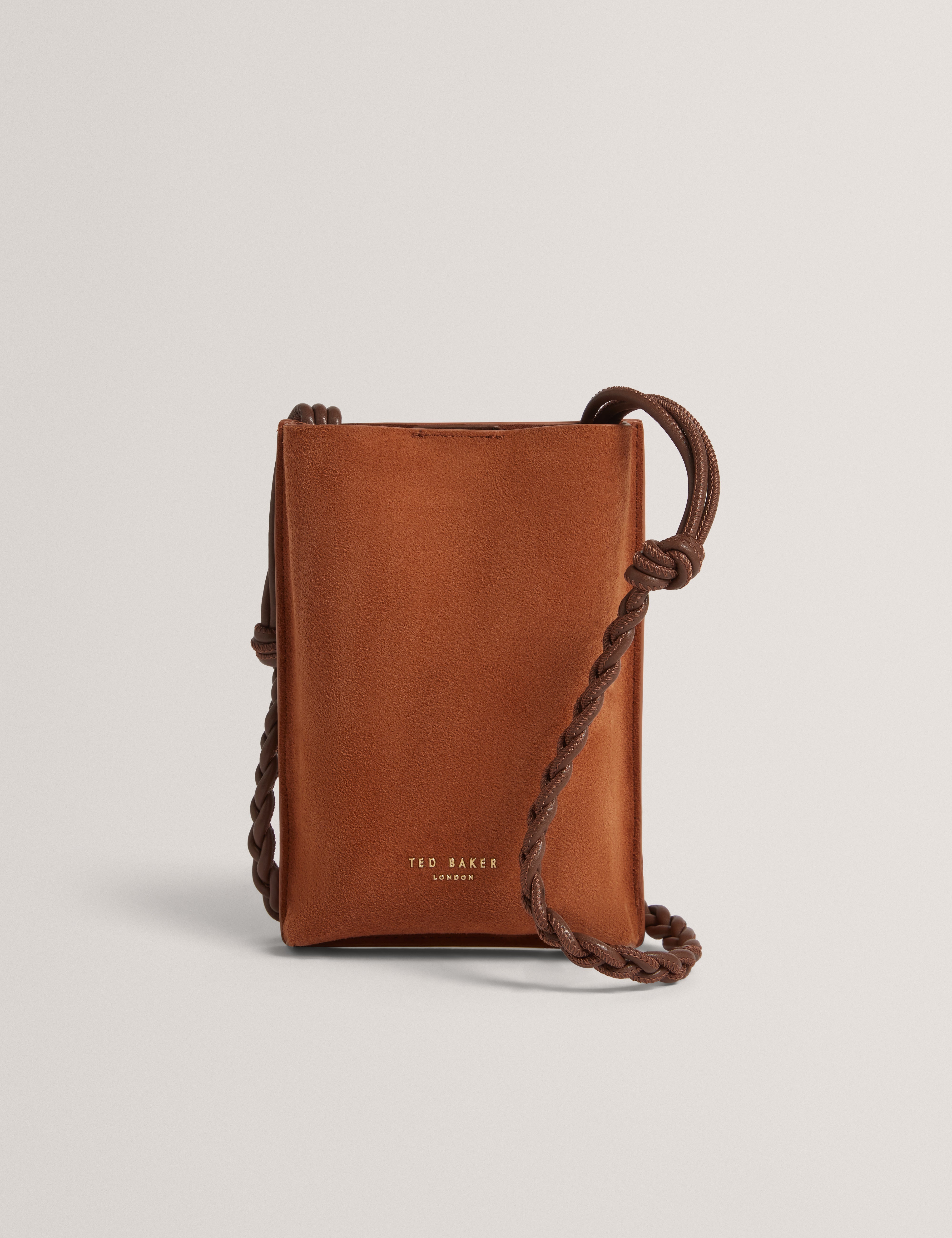 Senya Weave Strap Suede Mini Crossbody Pouch Bag Tan