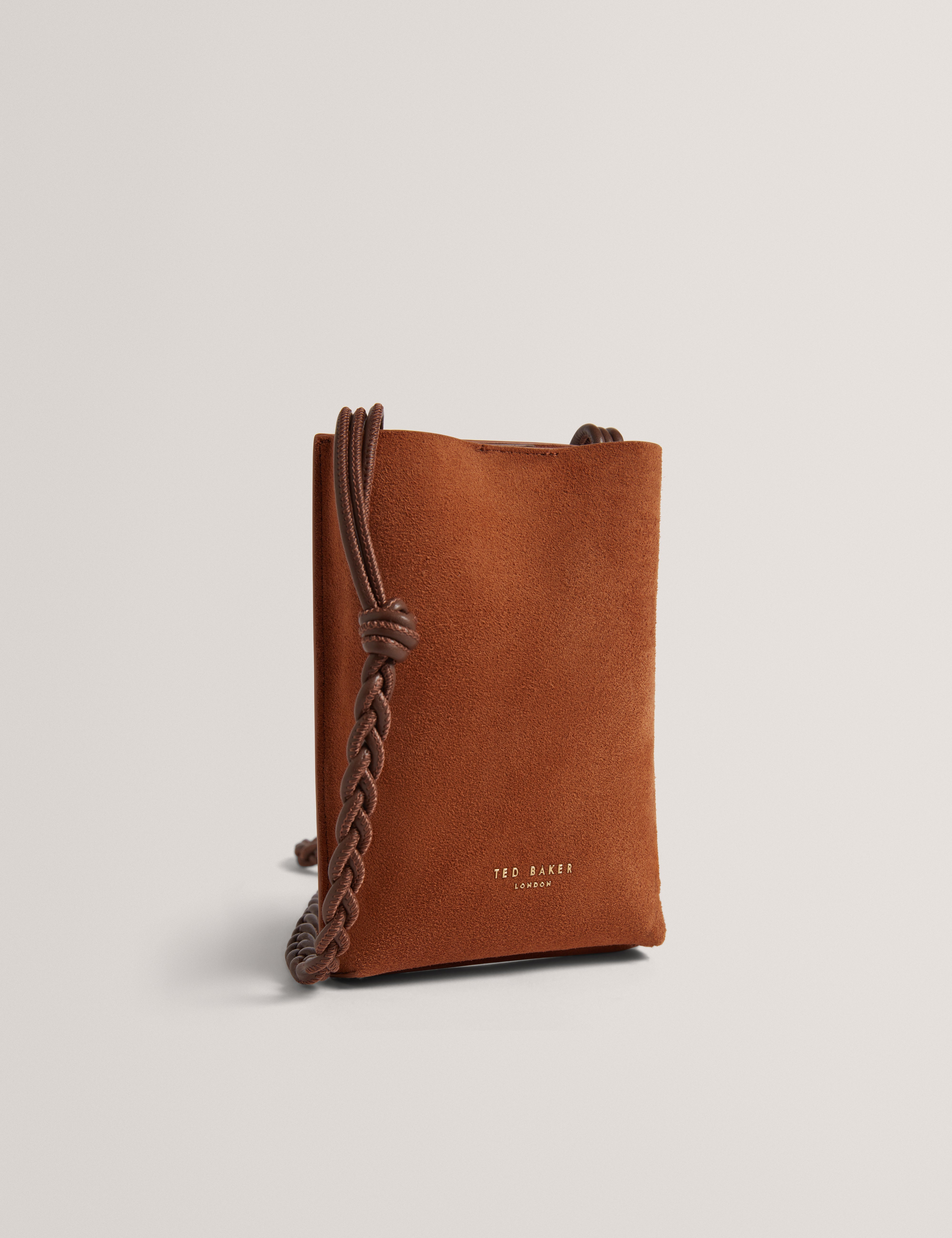 Senya Weave Strap Suede Mini Crossbody Pouch Bag Tan