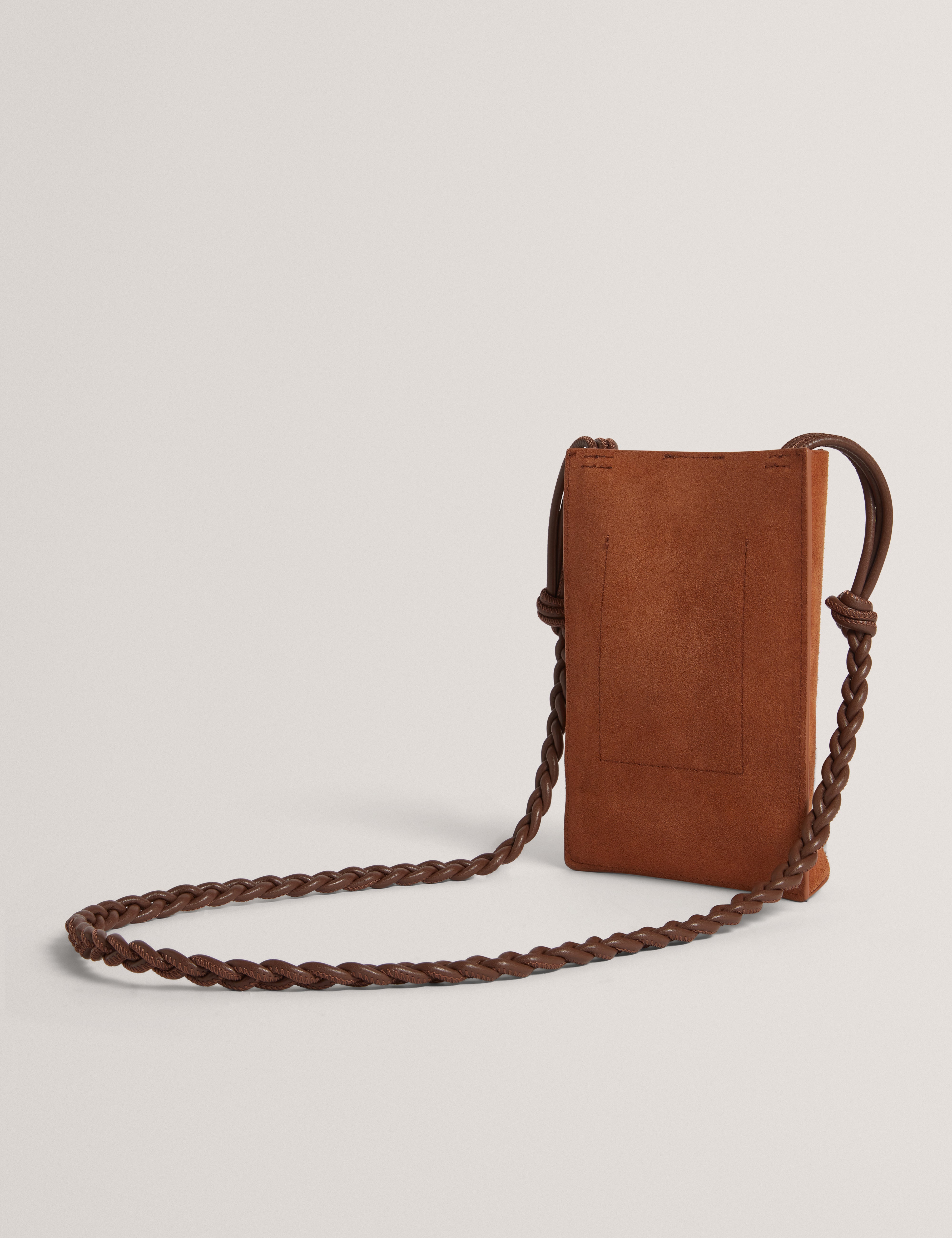 Senya Weave Strap Suede Mini Crossbody Pouch Bag Tan
