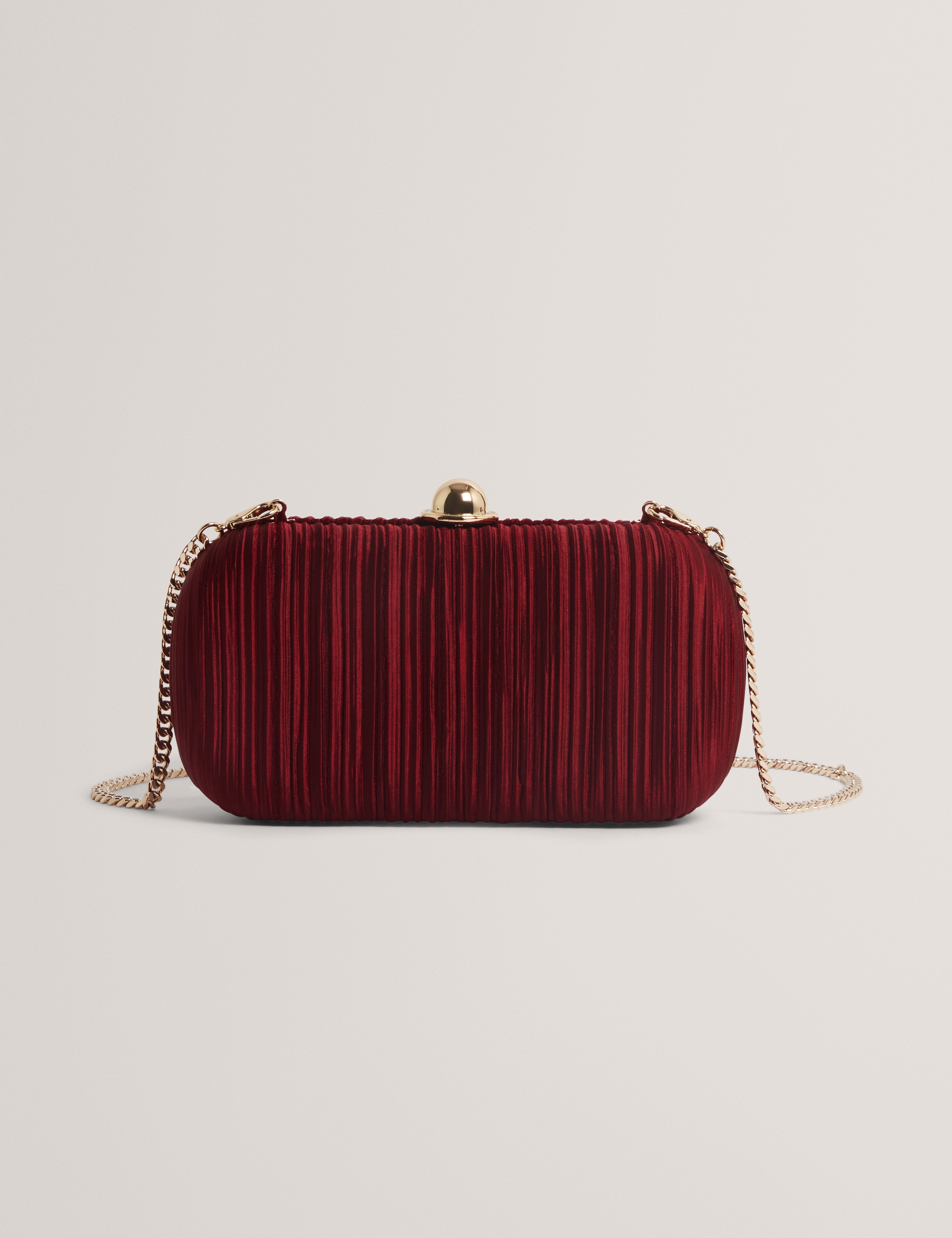 Plisse Pleated Satin Hard Clutch Dk-Red