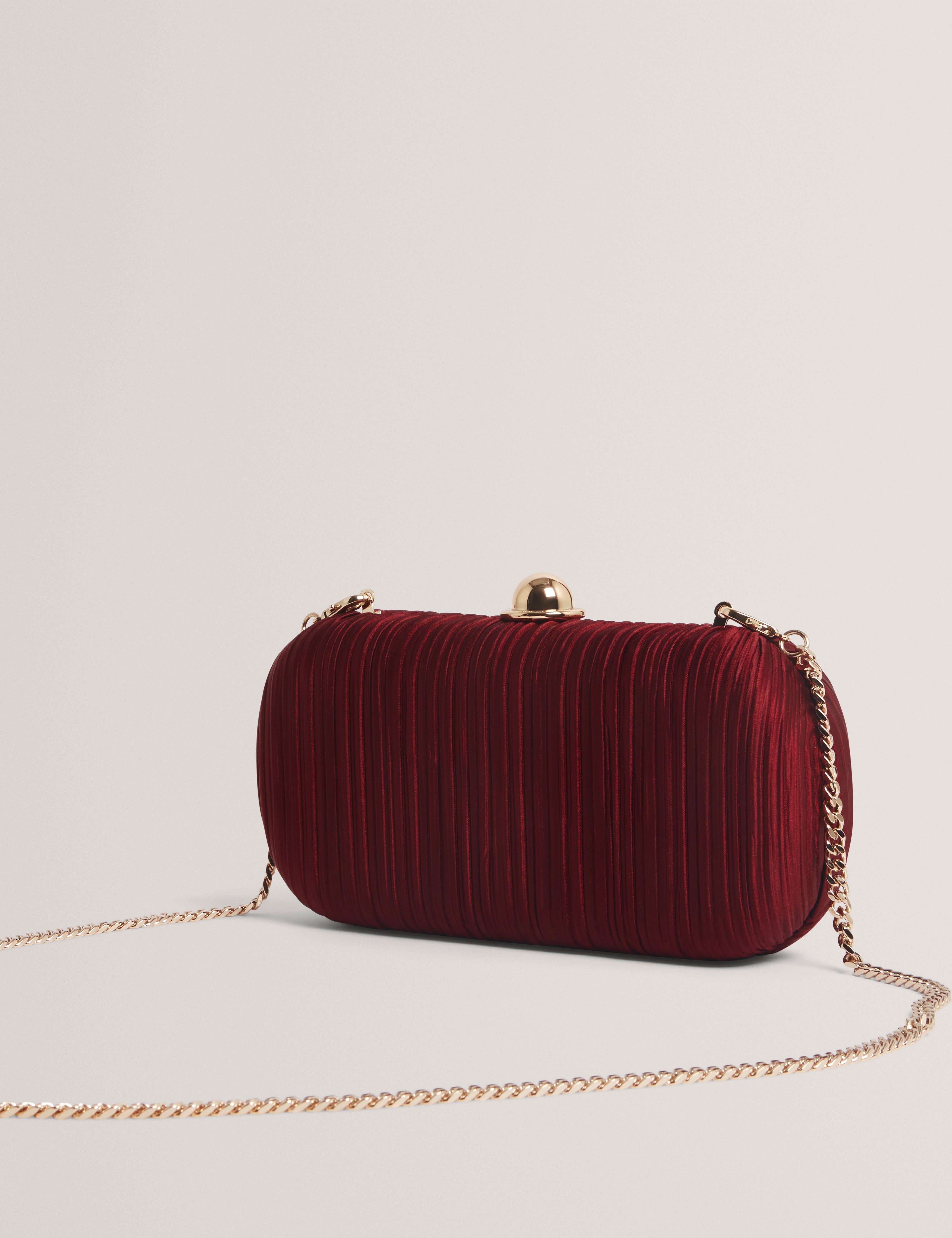 Plisse Pleated Satin Hard Clutch Dk-Red