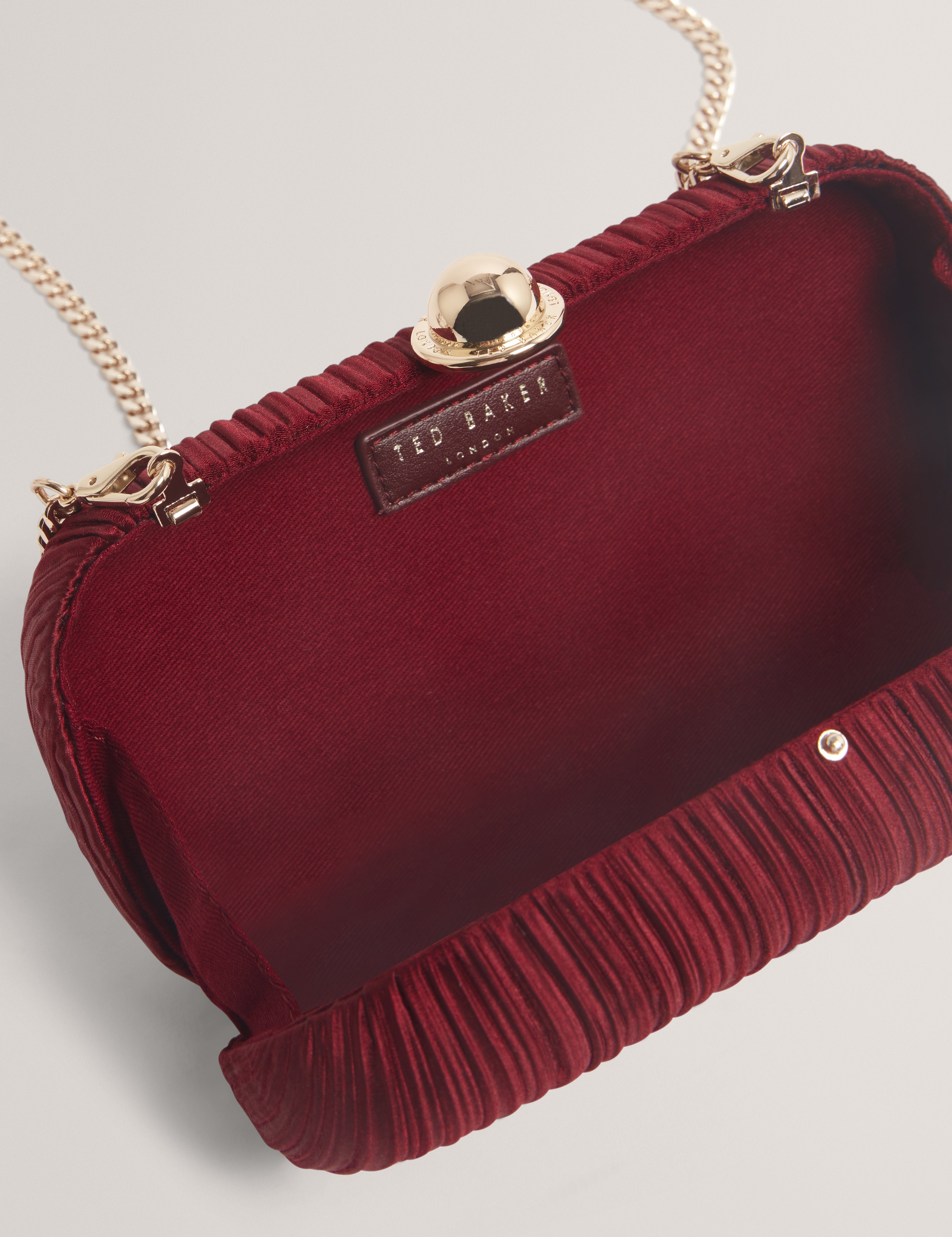 Plisse Pleated Satin Hard Clutch Dk-Red