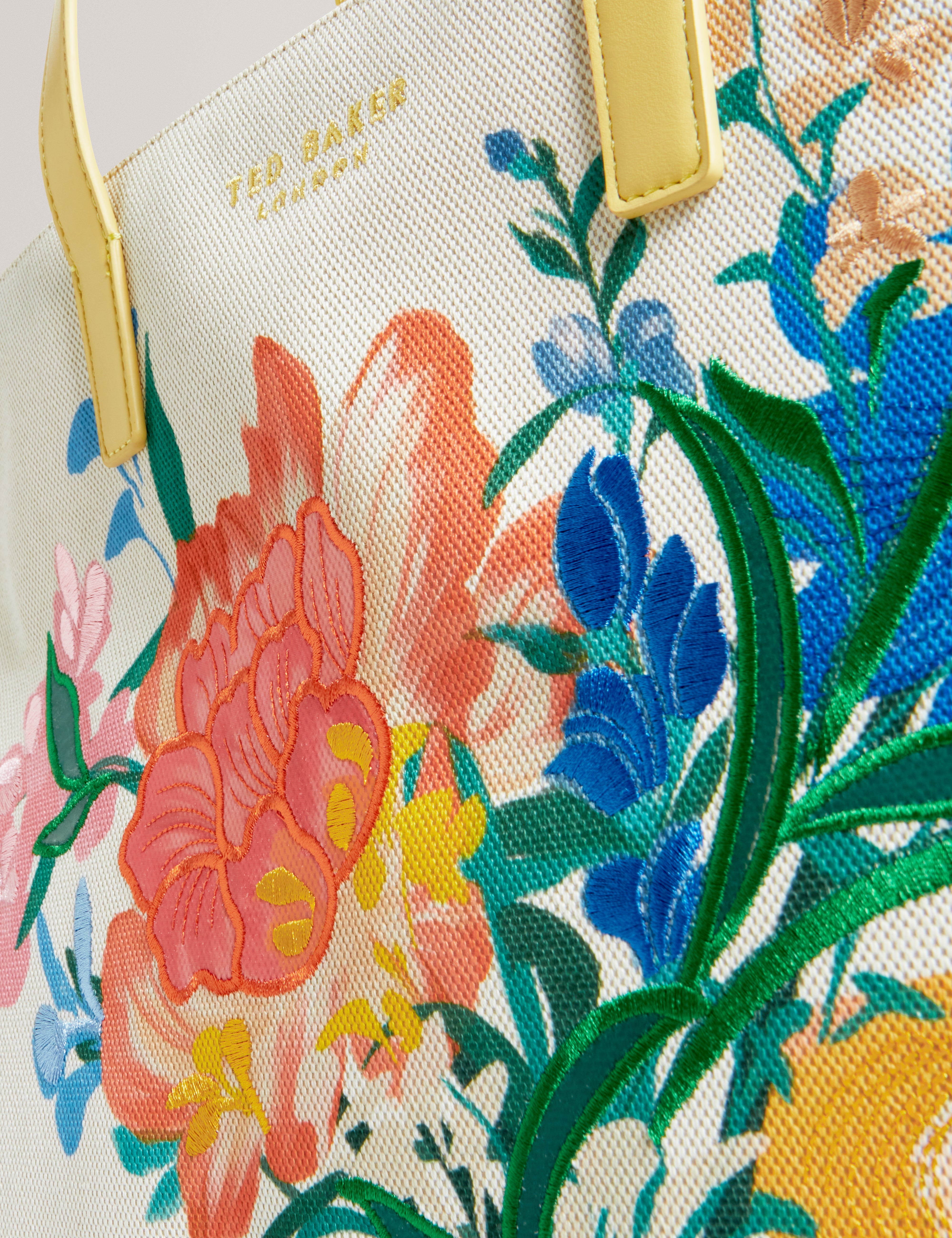 Floicon Canvas Embroidered Large Floral Icon Bag Natural