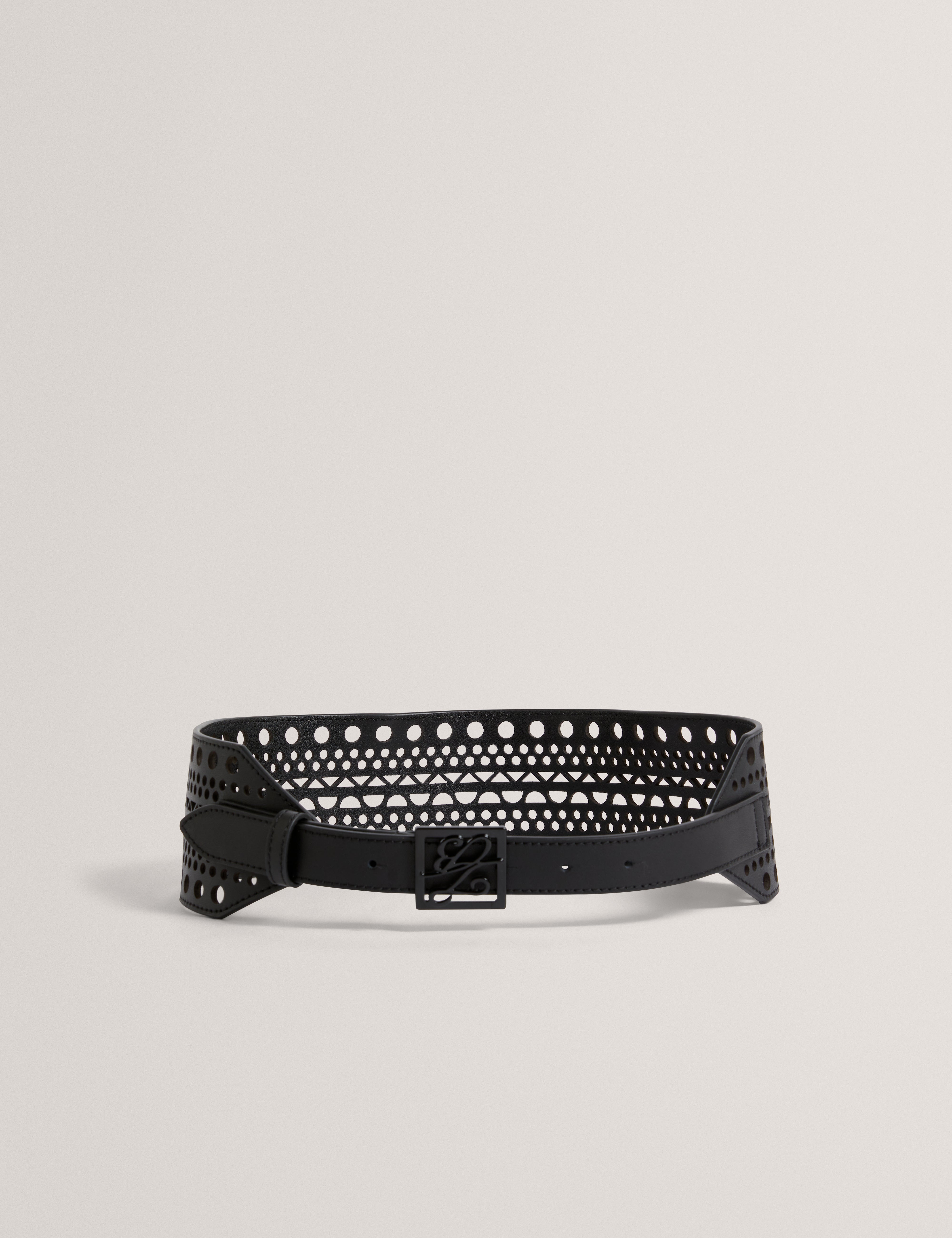 Annalea Laser Cut Tb Script Detail Waist Belt Black
