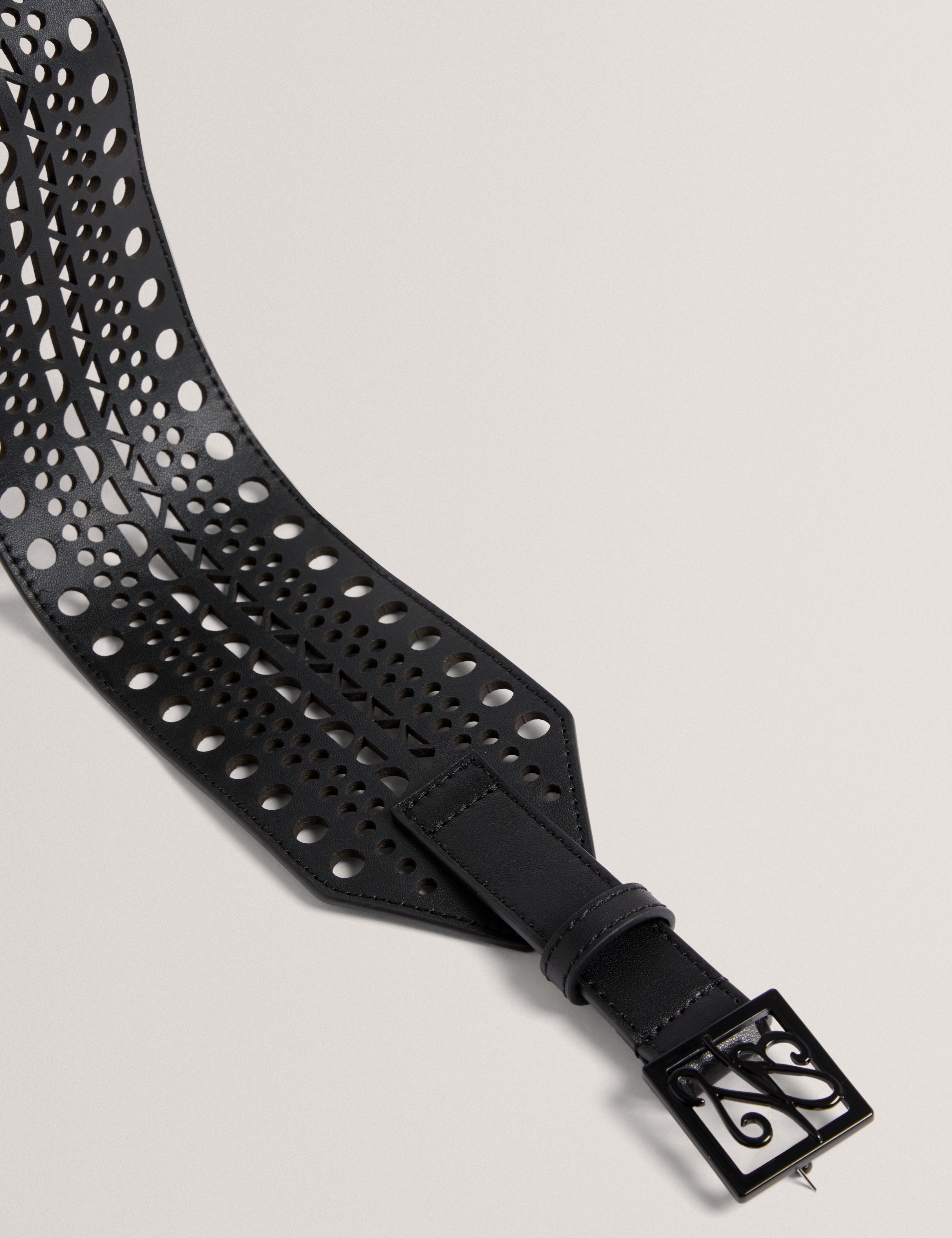 Annalea Laser Cut Tb Script Detail Waist Belt Black