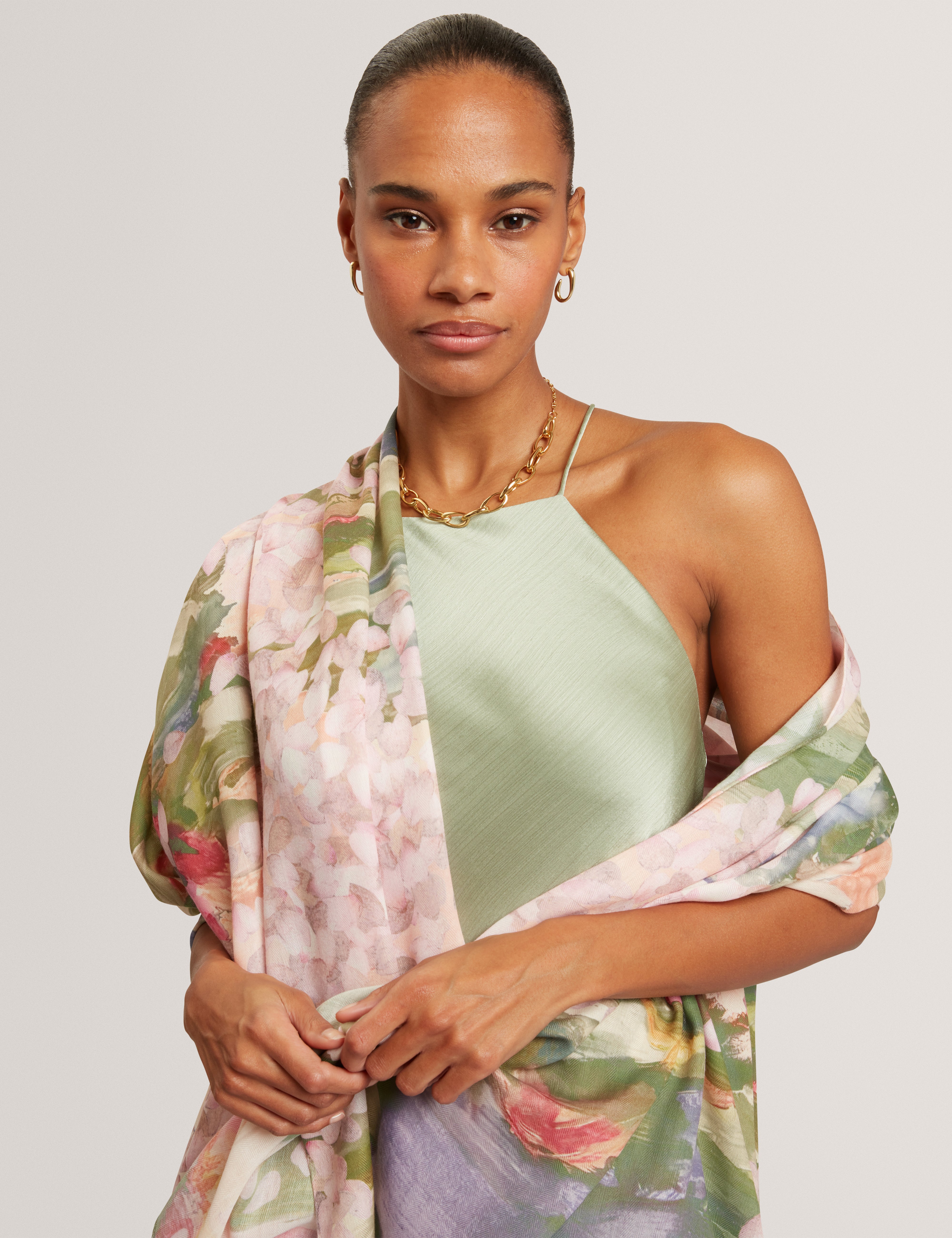 Orlaae Floral Print Woven Scarf Pink