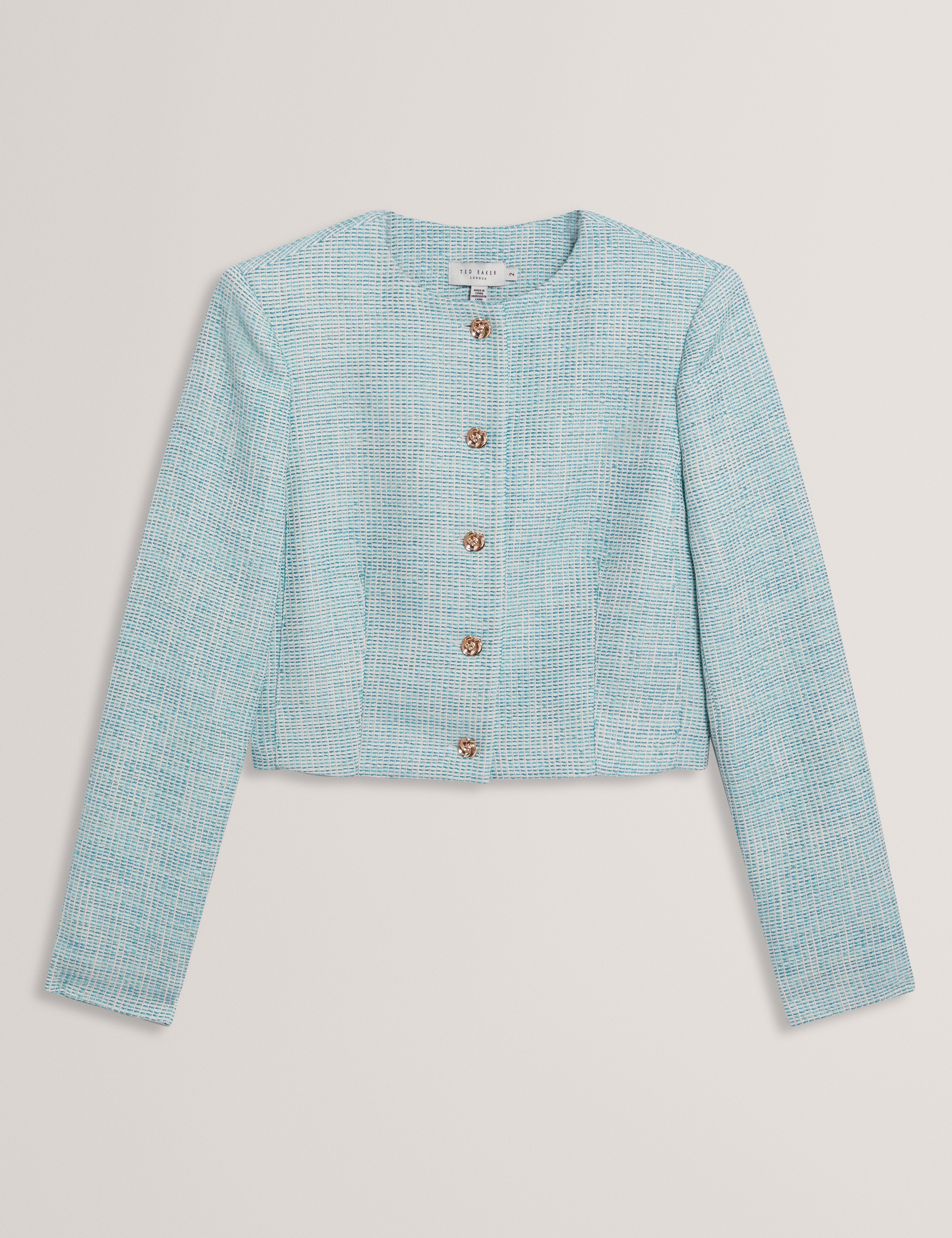Previa Cropped Tailored Boucle Jacket Mid-Green