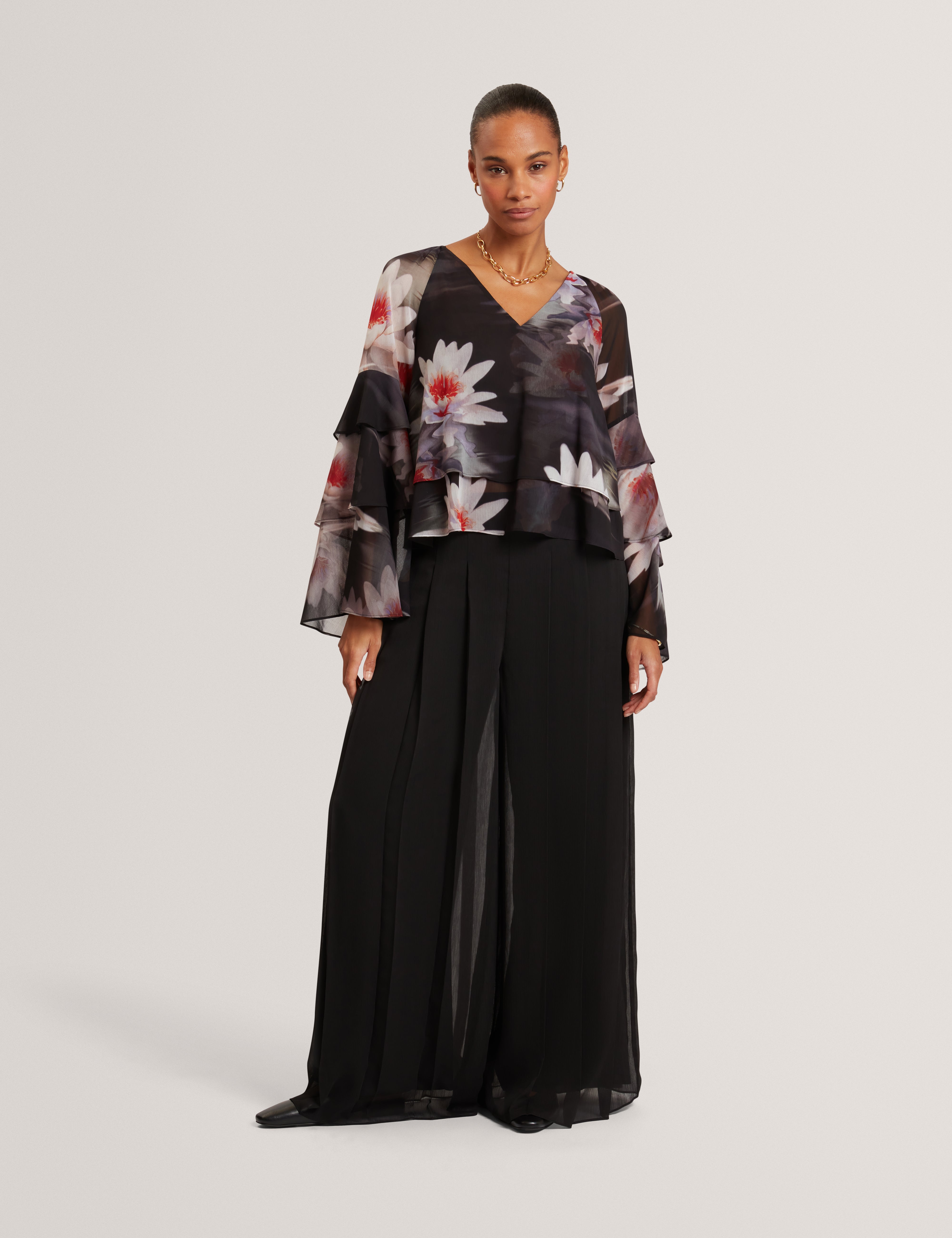 Antera Pleated Wide Leg Trouser Black