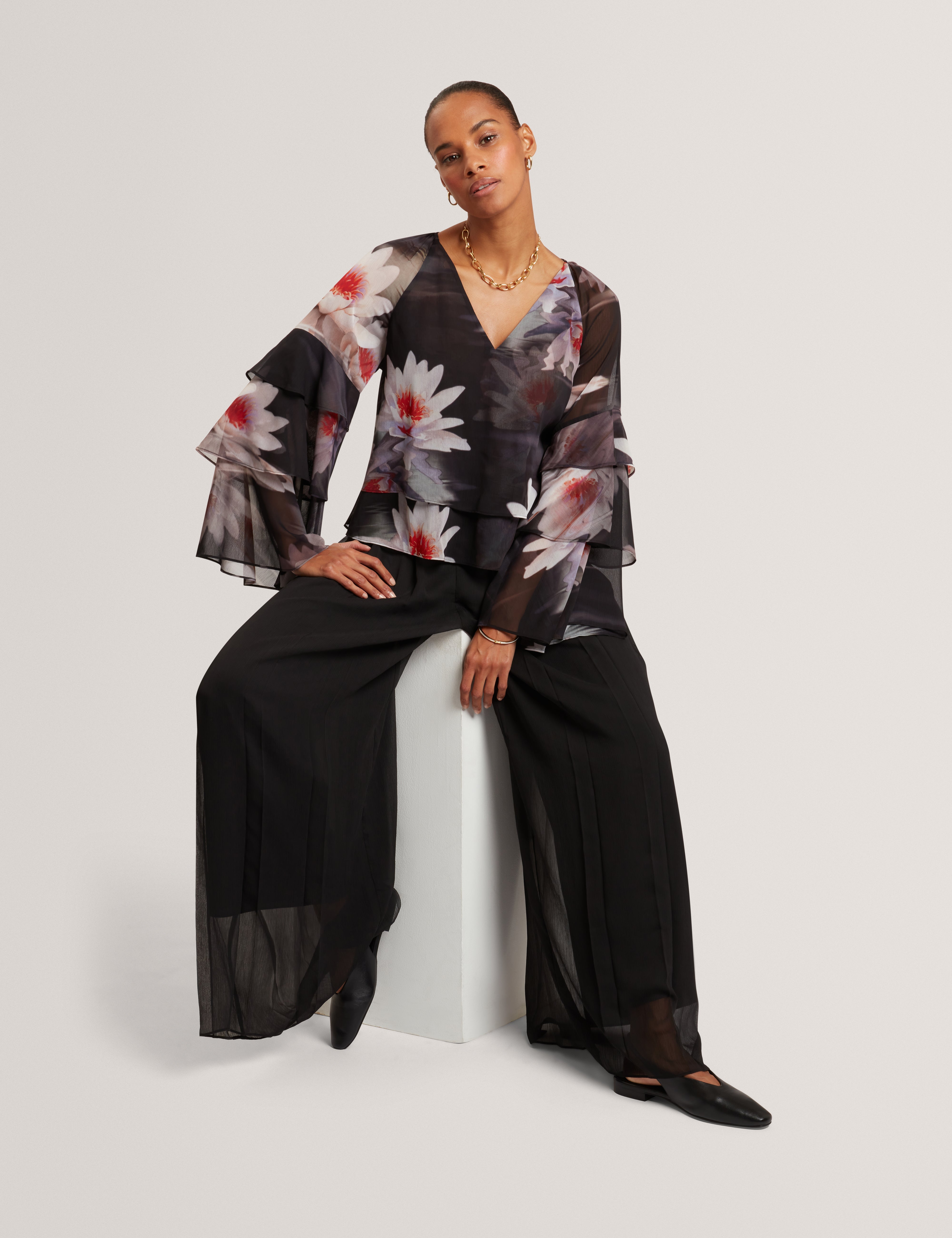 Antera Pleated Wide Leg Trouser Black