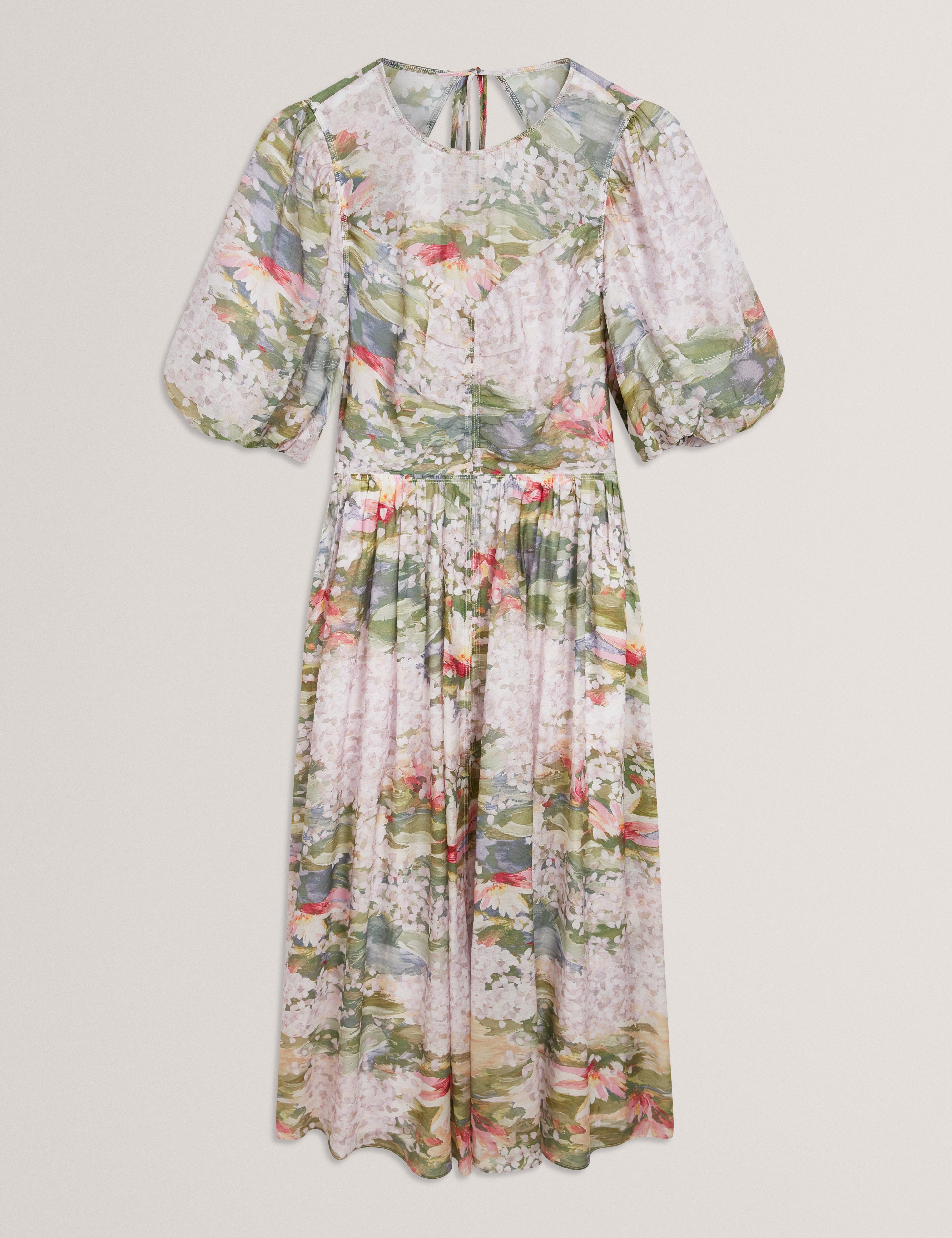 Jonora Puff Sleeveâ Printed Midi Dress Pink