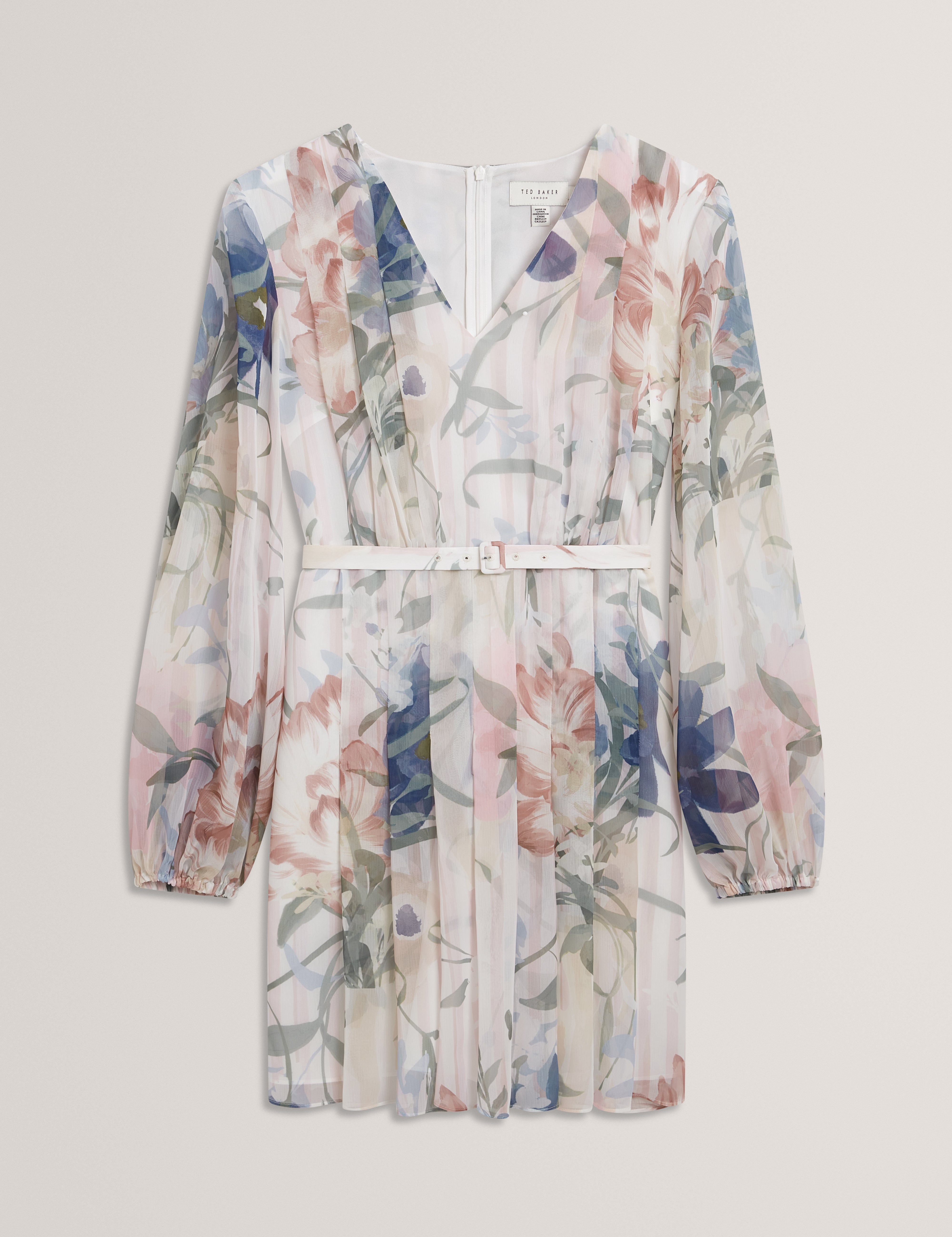 فستان مالميا قصير مطبوع ومطوي باللون الوردي