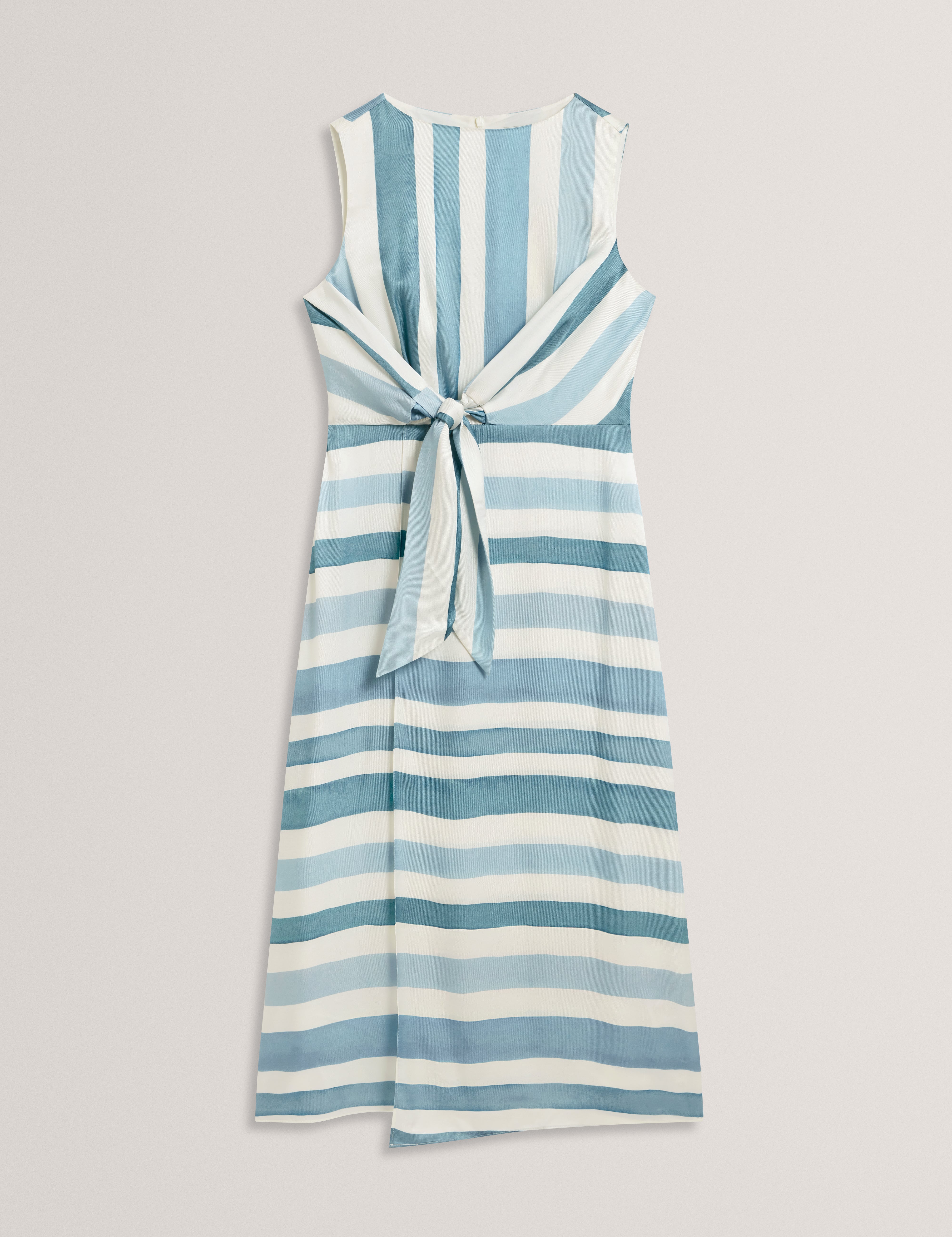 فستان ميدي مطبوع بتصميم لفافة وعقدة كاهيا، لون عاجي