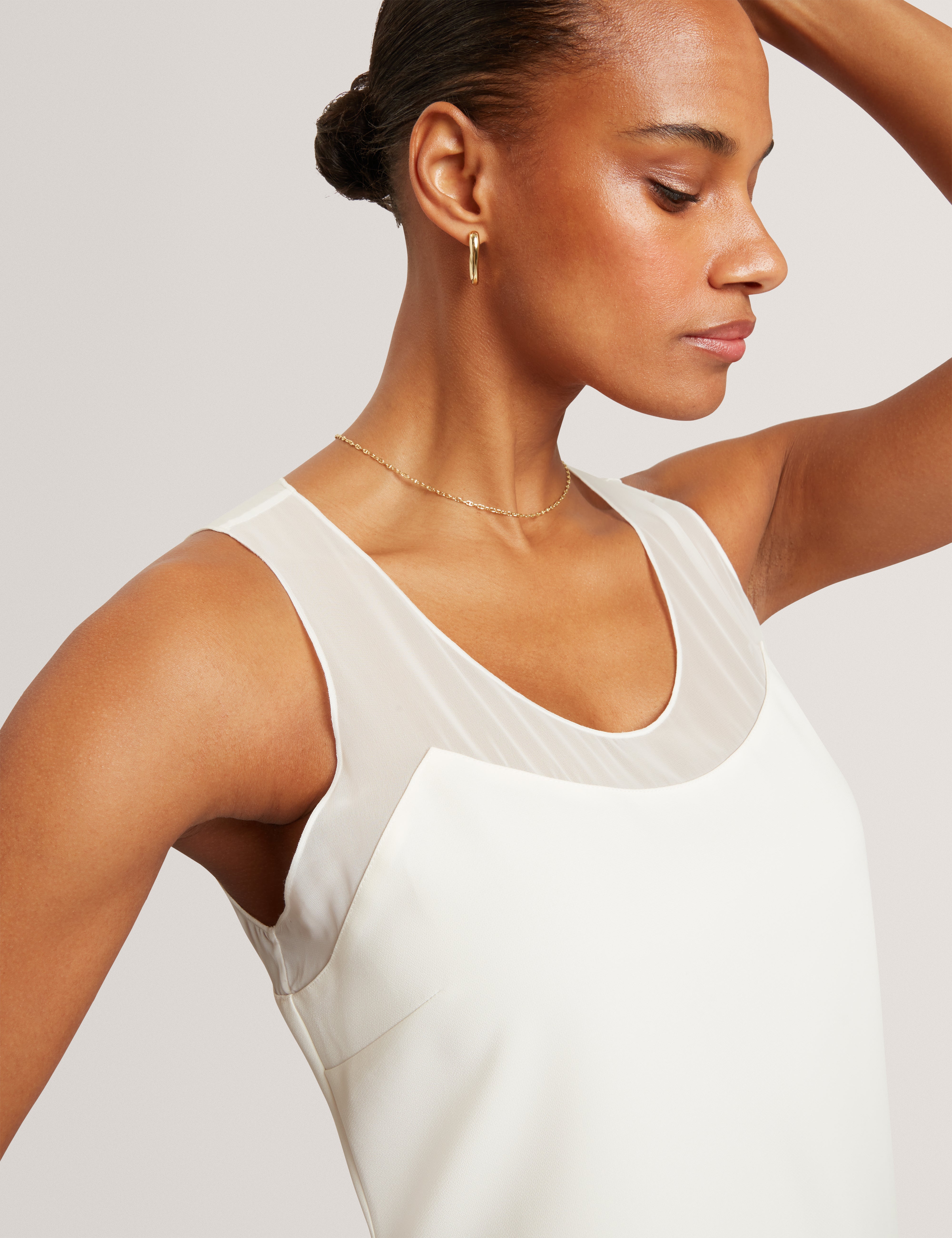 Mephora Sleeveless Midi Dress With Panel Detail Ivory